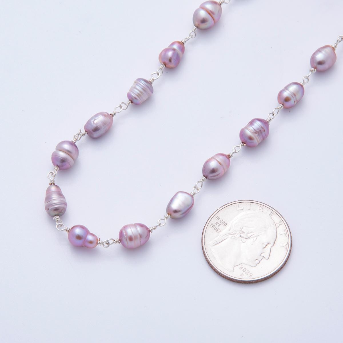 Pearl Rosary Chain 6mm Oval Potato Pearl Beads 18k Gold Filled Rosary Chain, Wire Wrapped Rosary Chain ROLL-1709