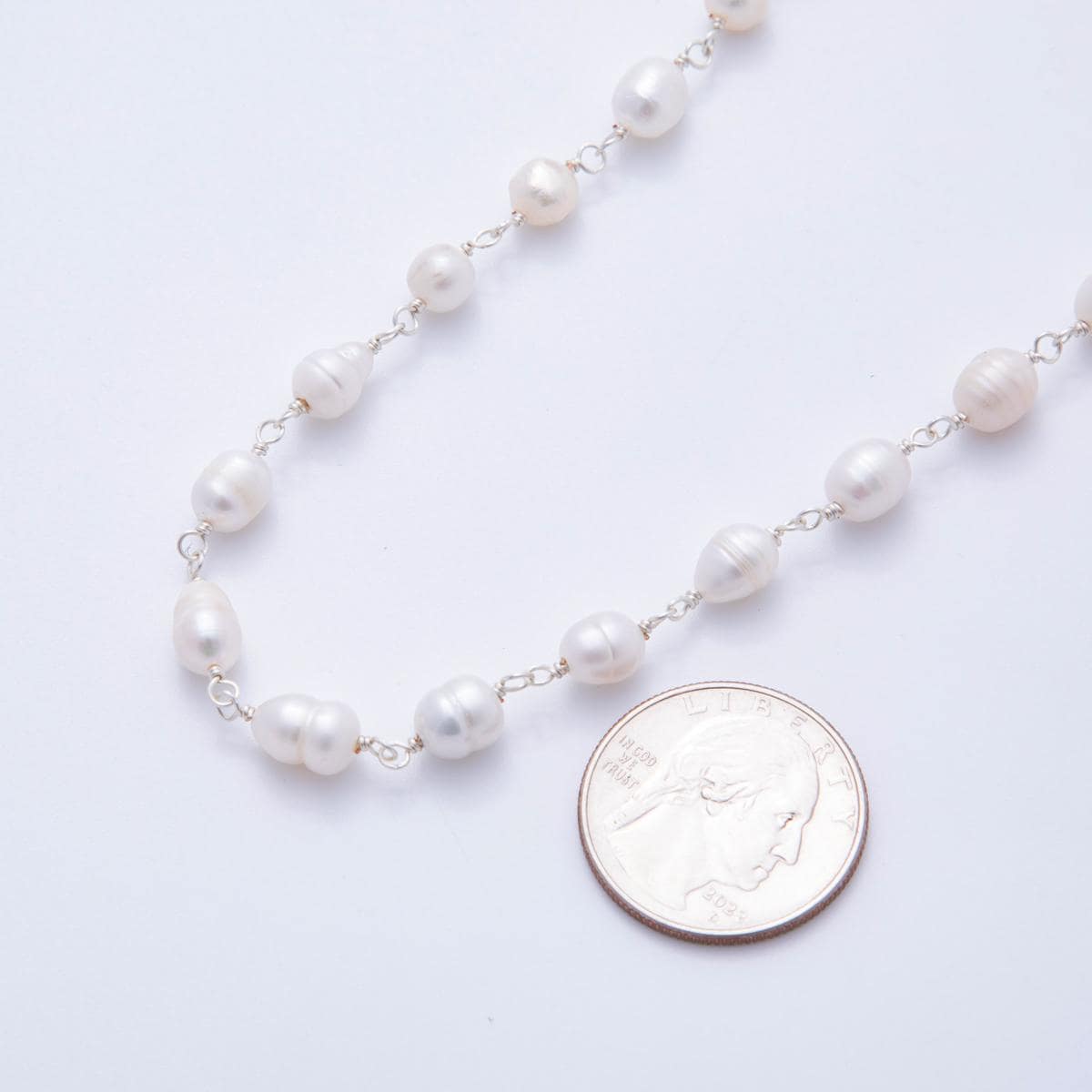 Pearl Rosary Chain 6mm Oval Potato Pearl Beads 18k Gold Filled Rosary Chain, Wire Wrapped Rosary Chain ROLL-1709