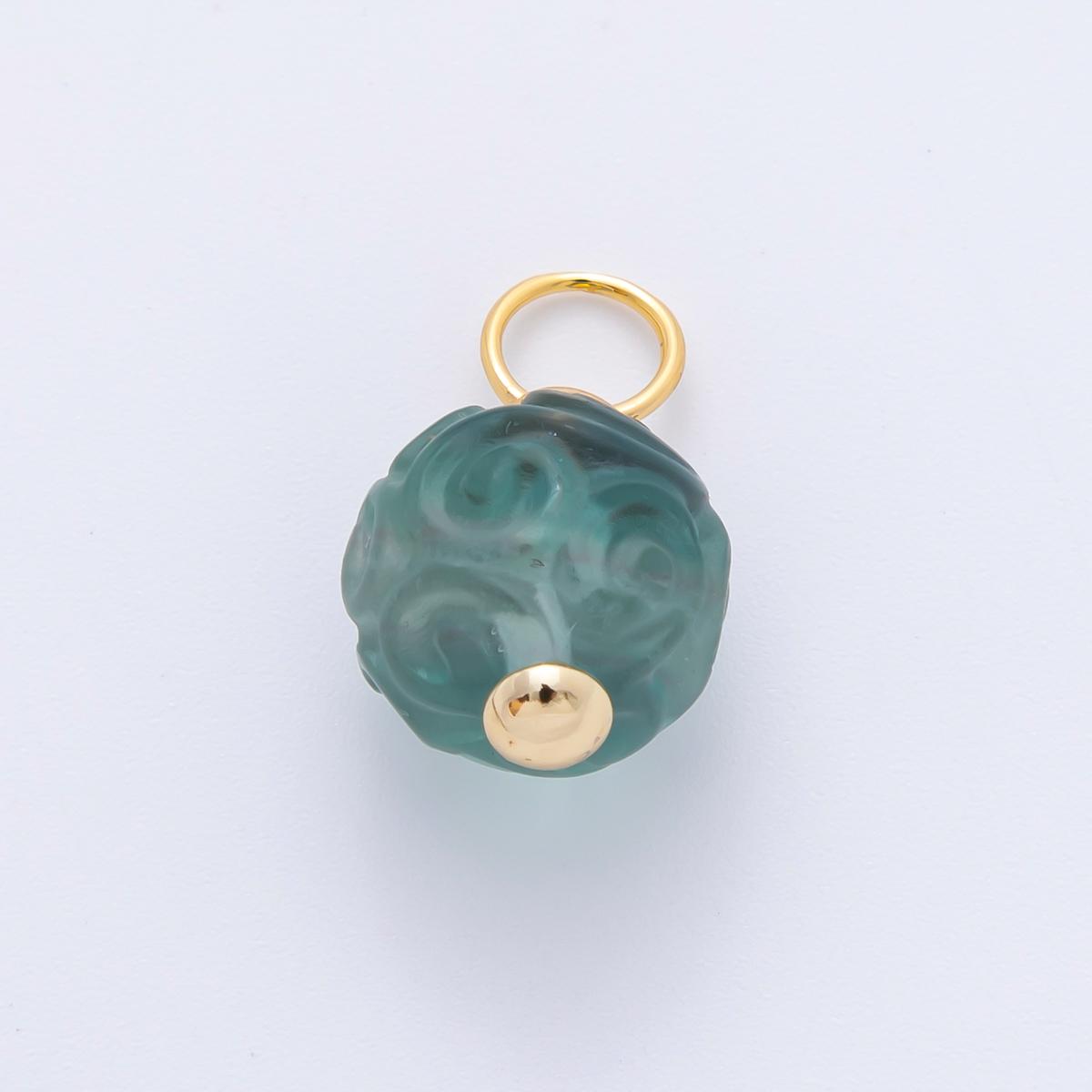 18k gold filled charm natural gemstone Fluorite Textured round ball bail pendant | E-011