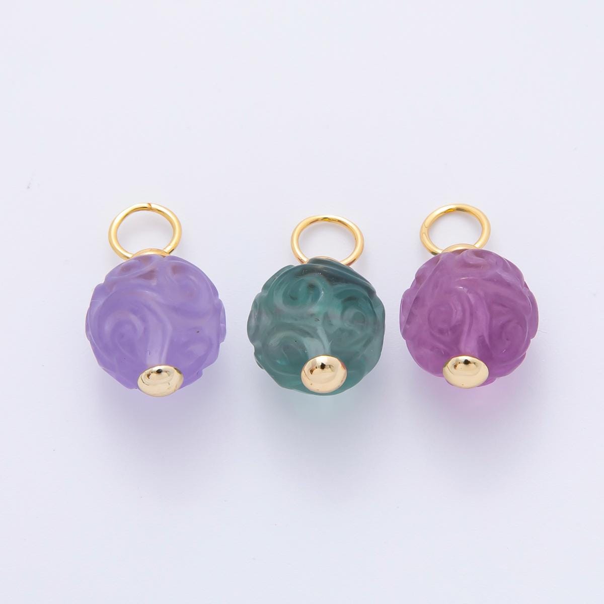 18k gold filled charm natural gemstone Fluorite Textured round ball bail pendant | E-011