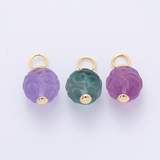 18k gold filled charm natural gemstone Fluorite Textured round ball bail pendant | E-011