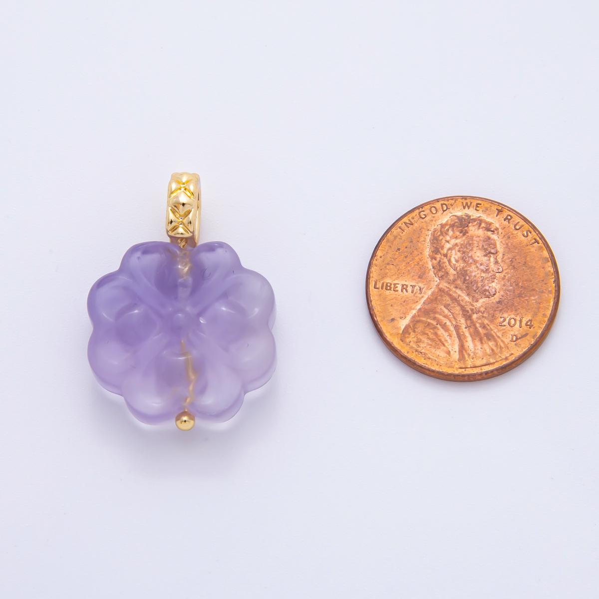 18k gold filled charm natural gemstone Fluorite Textured Flower Ornament pendant | E-071