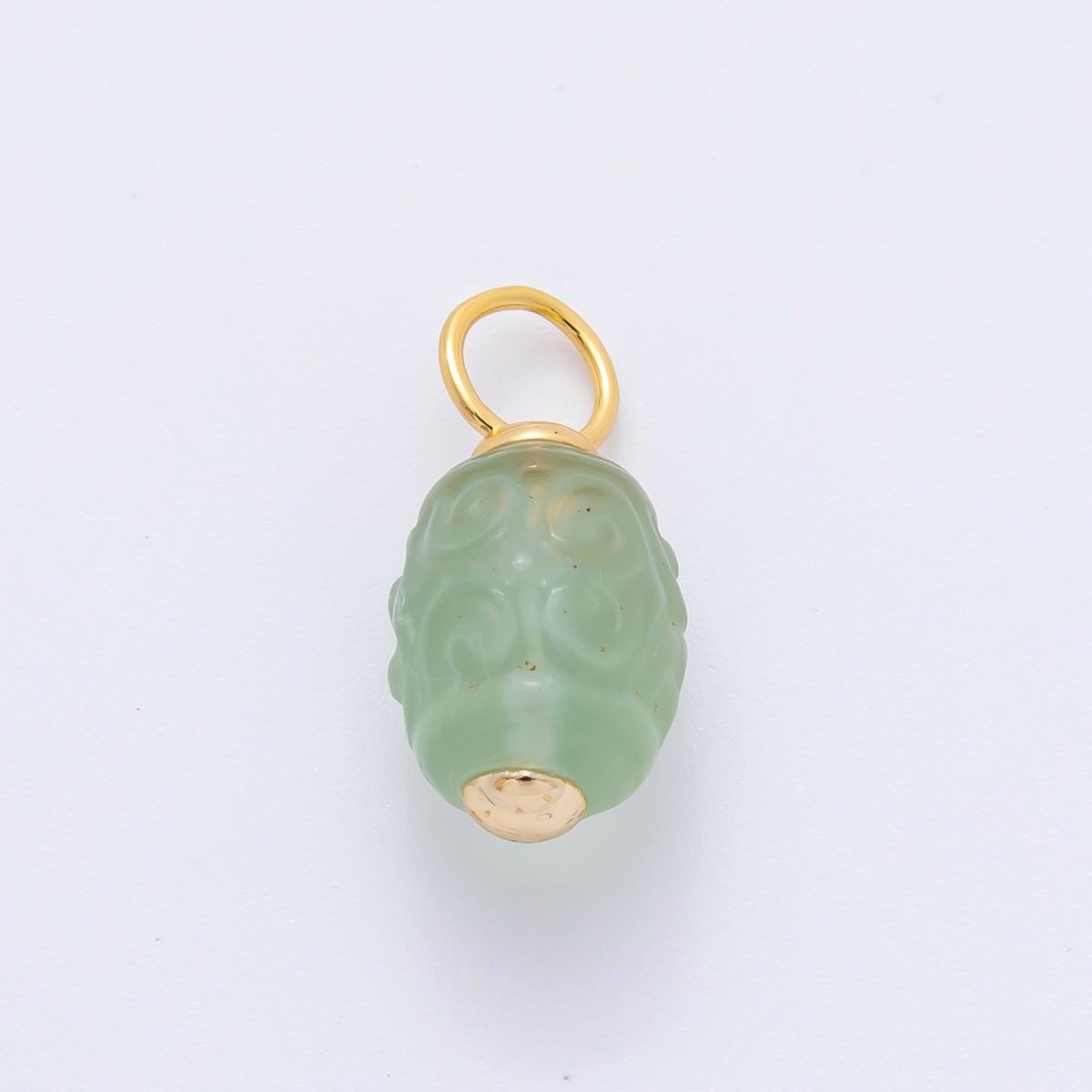 18k gold filled charm natural gemstone Fluorite Textured Barrell Tube bail pendant | E-042