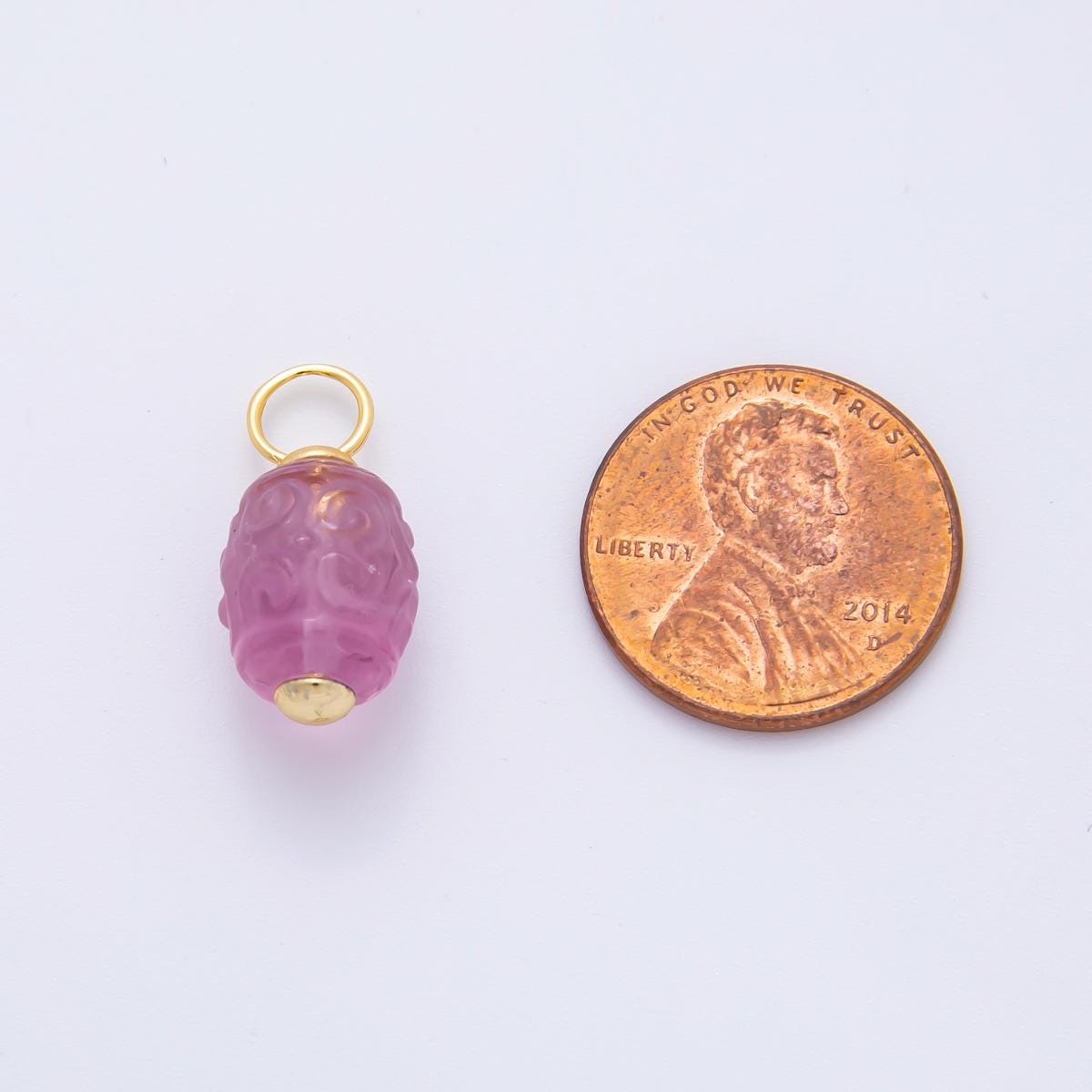 18k gold filled charm natural gemstone Fluorite Textured Barrell Tube bail pendant | E-042