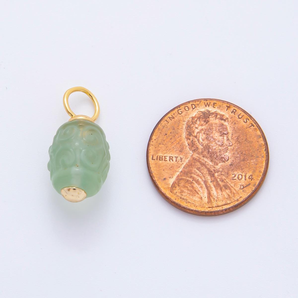 18k gold filled charm natural gemstone Fluorite Textured Barrell Tube bail pendant | E-042