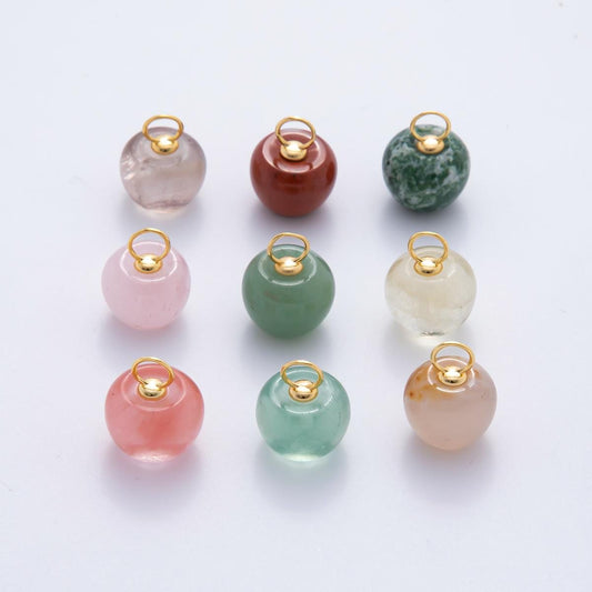18k gold filled charm natural gemstone Fluorite Textured Flower Ornament pendant | E-071