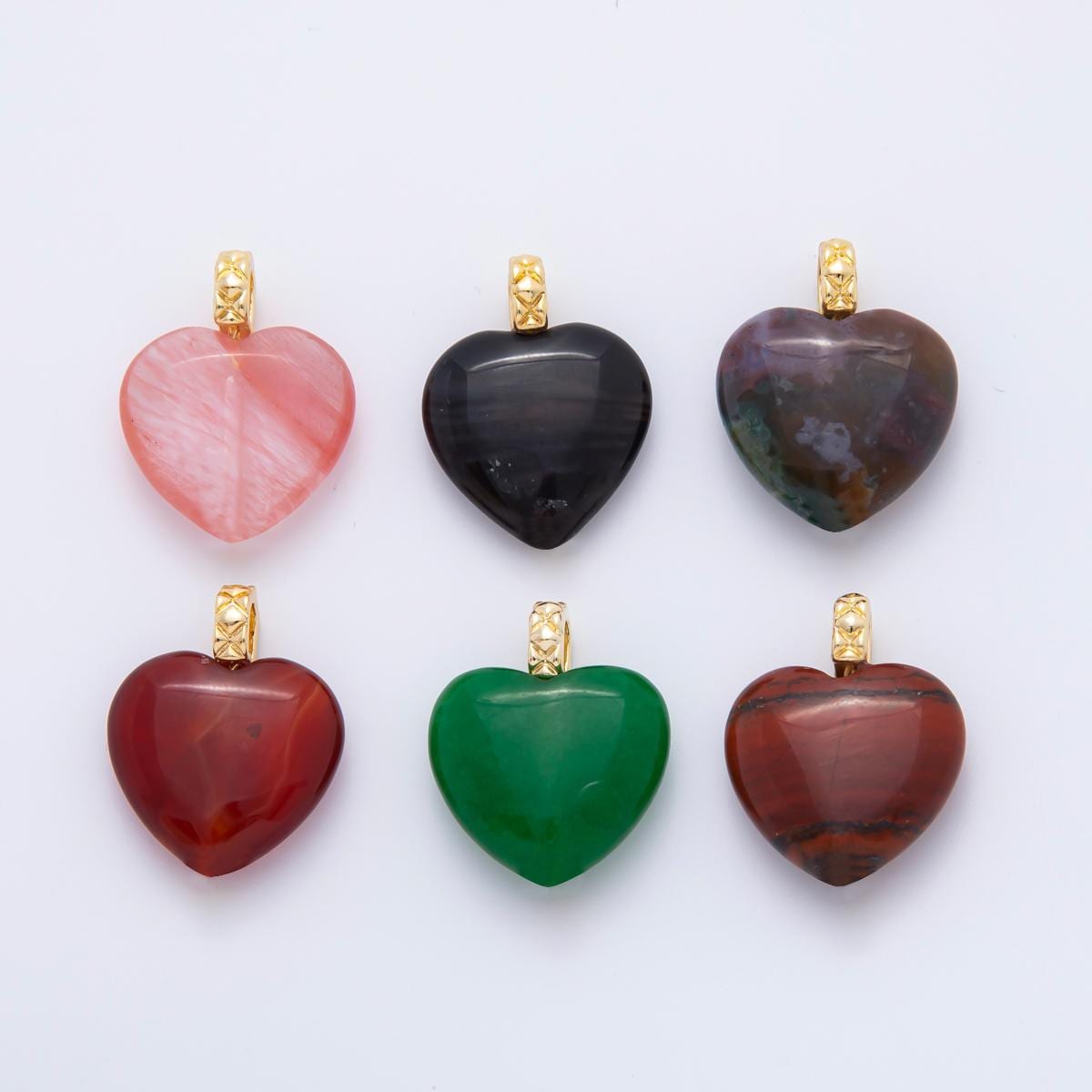 1x Puffy Heart 20mm Healing Gemstone Charm Good Vibe Chakra Charm Carnelian, Quartz Jade Stone Heart Charm C-766