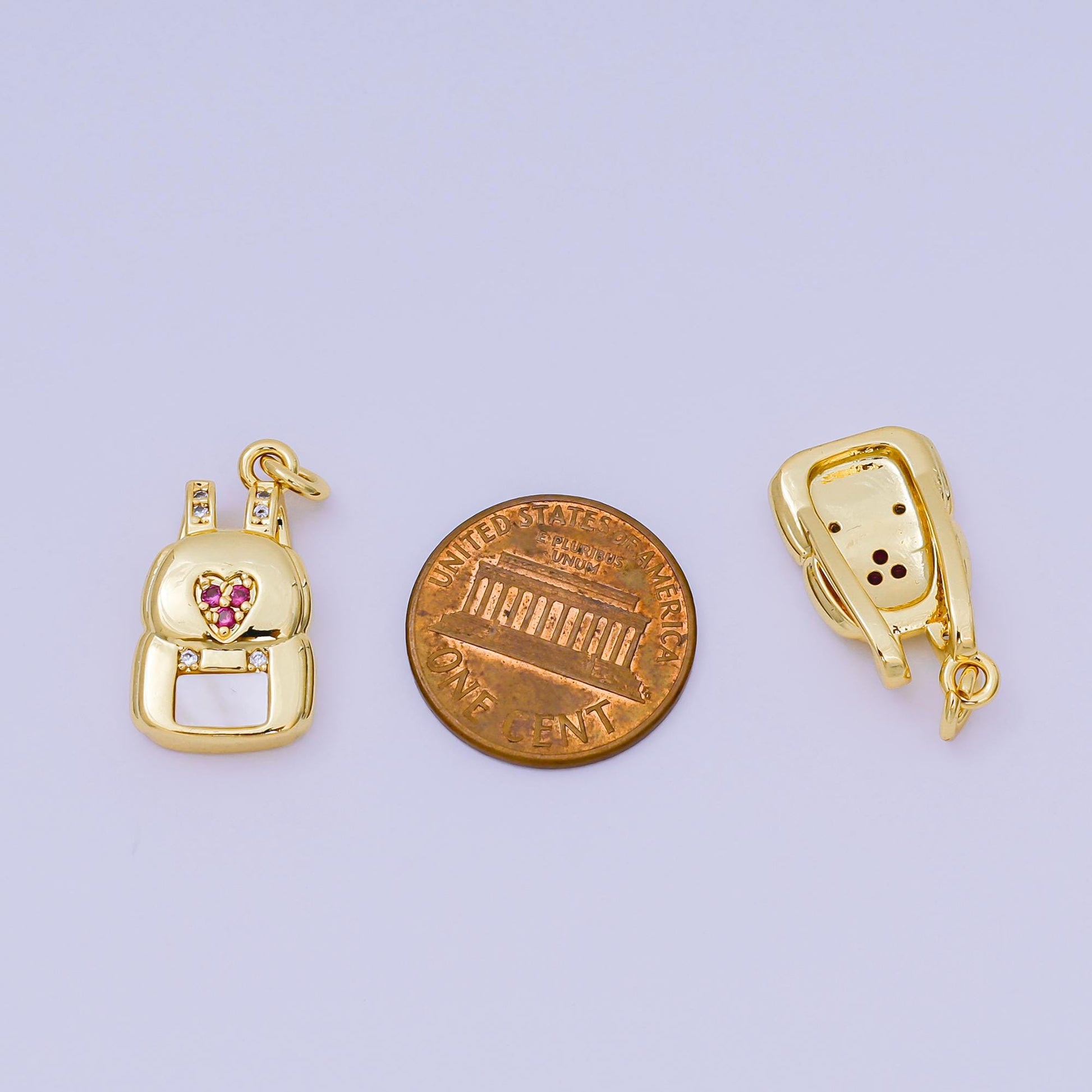 24K Gold Filled 21mm Micro Paved CZ Lovely Backpack Dainty Charm | AH-569