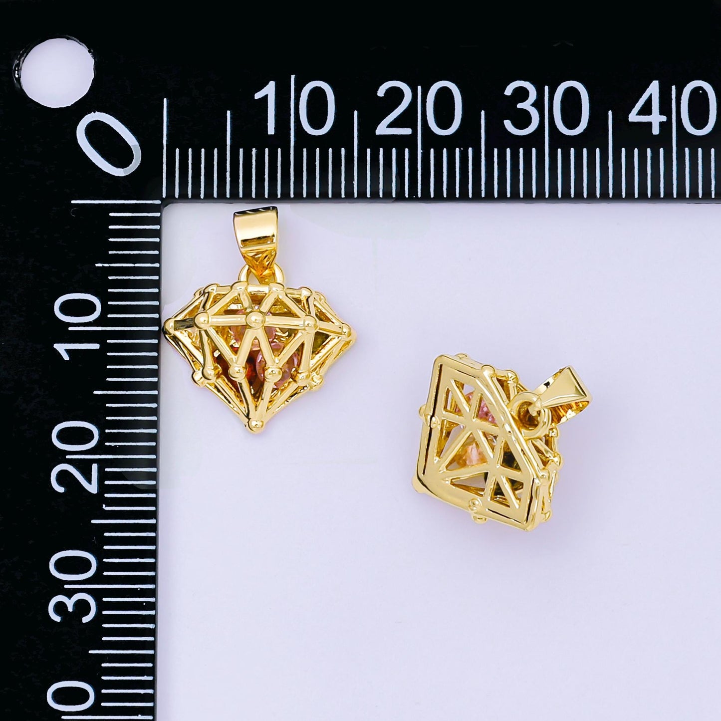 24K Gold Filled 14mm Micro Paved CZ Diamond-Shaped Pendant | AA-1567