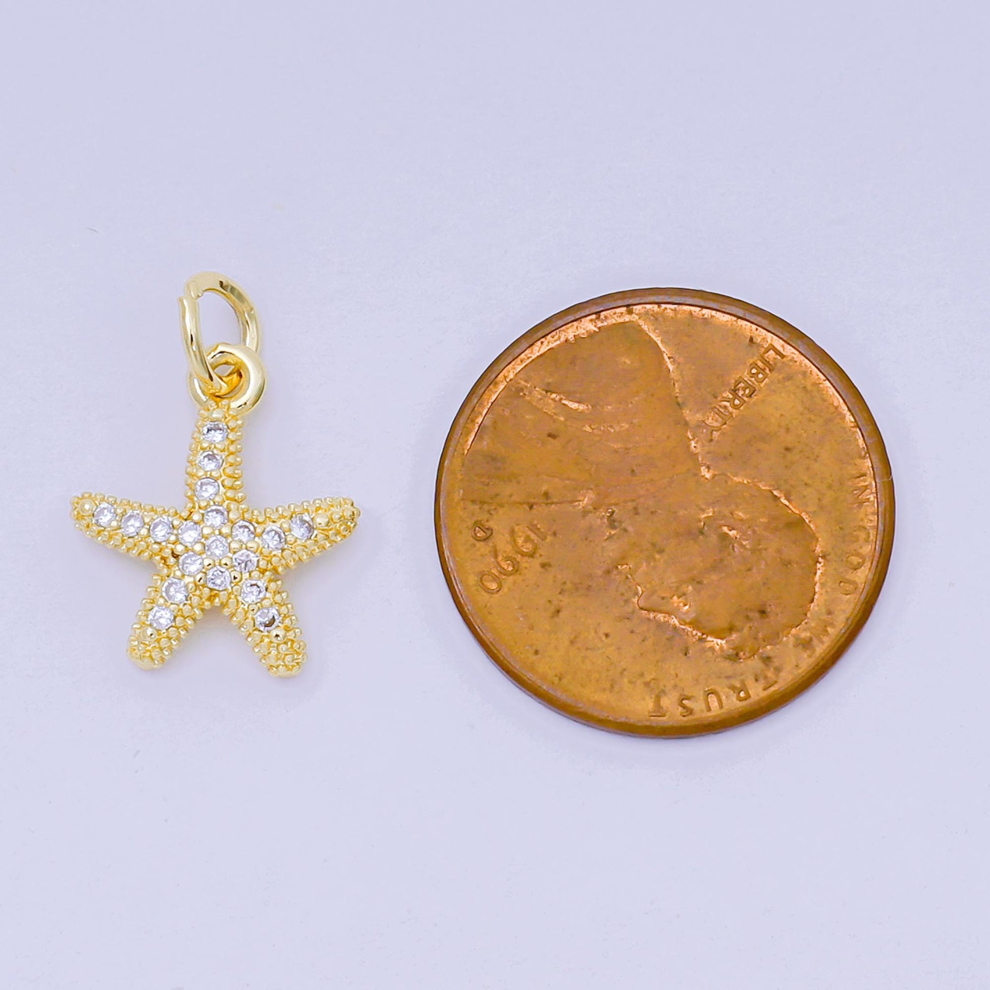 24K Gold Filled 14mm Micro Paved CZ Beach Star Fish Animal Pendant | AJ-507