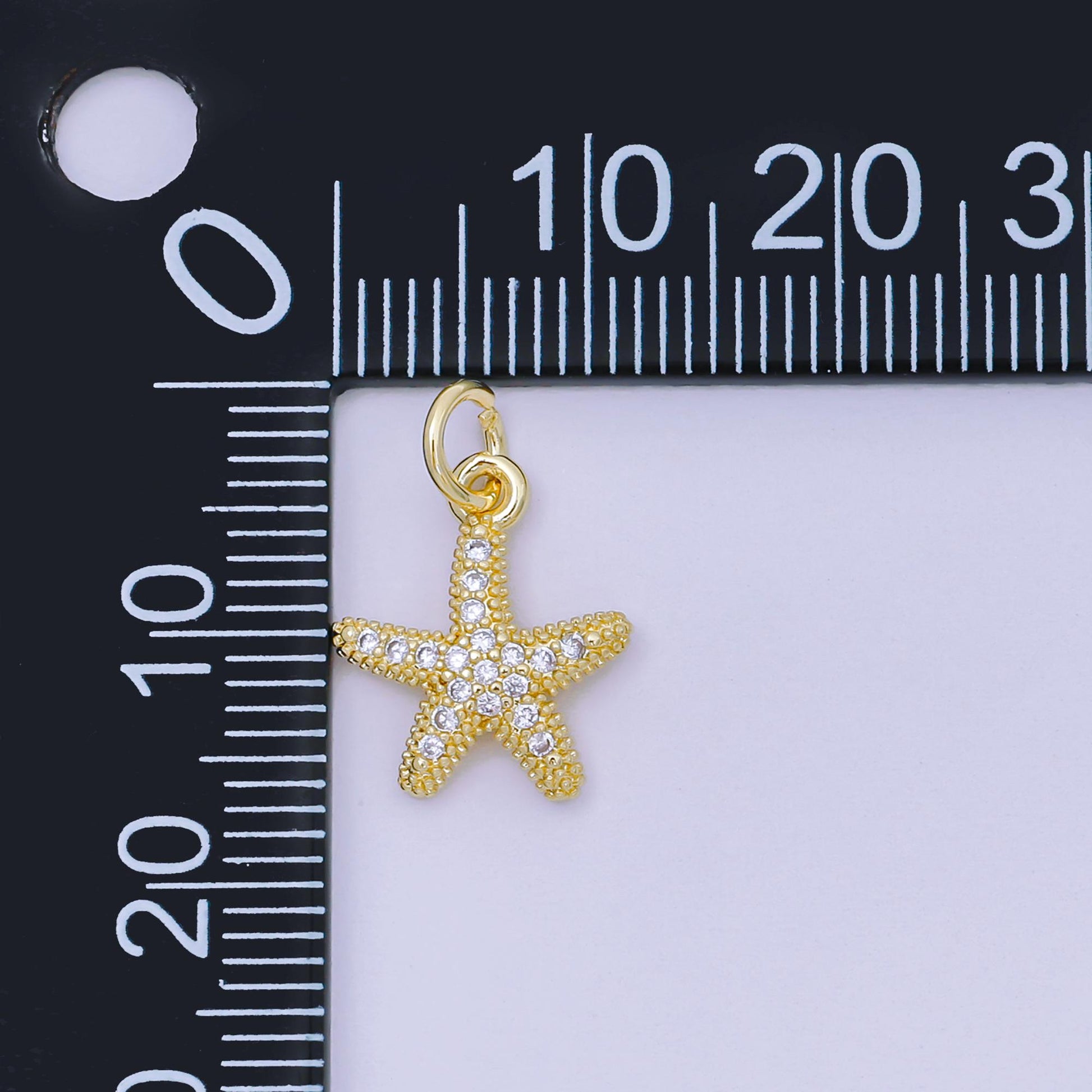 24K Gold Filled 14mm Micro Paved CZ Beach Star Fish Animal Pendant | AJ-507