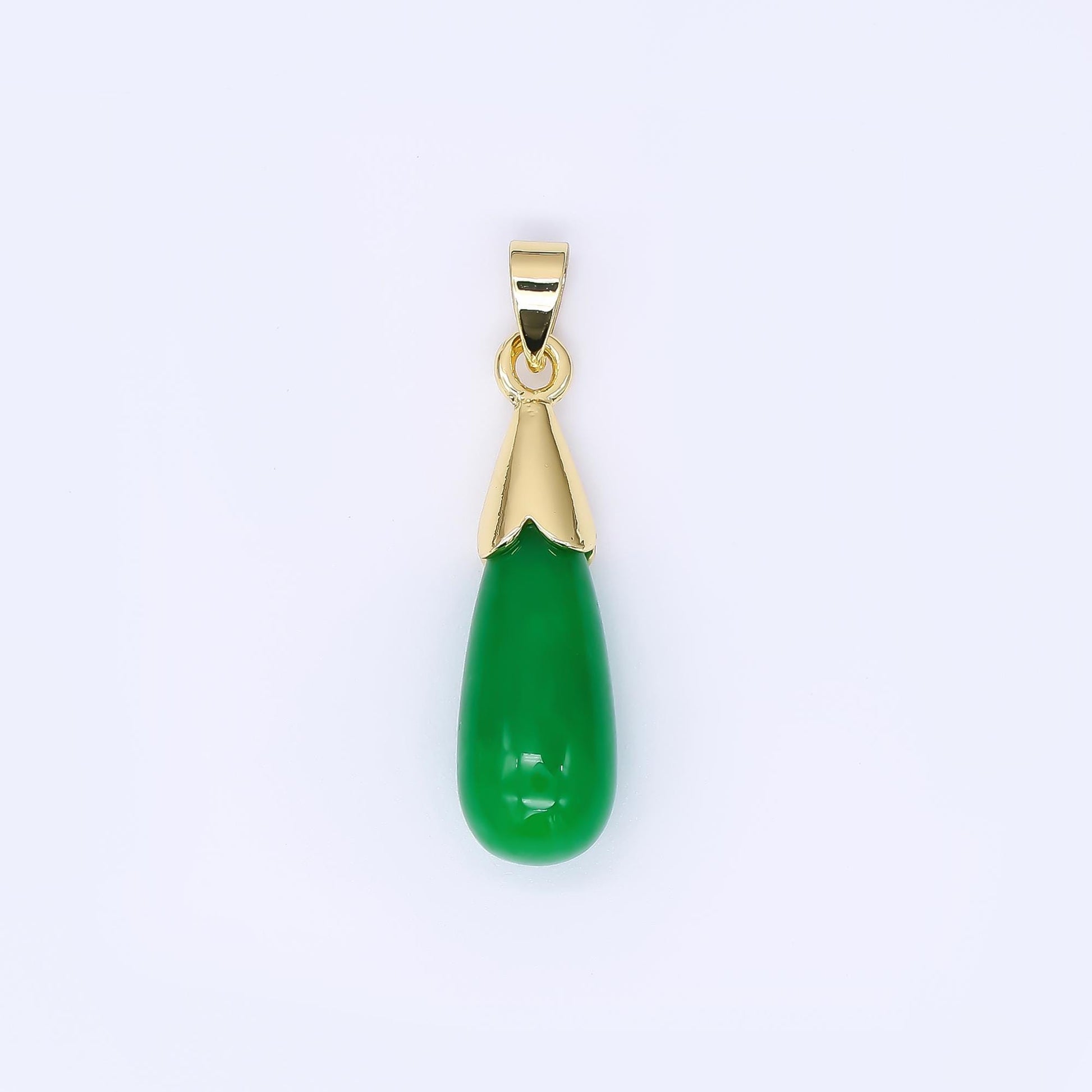 24K Gold Filled 27mm Natural Gemstone Jade Charm Classic Teardrop Pendant | AA-1593