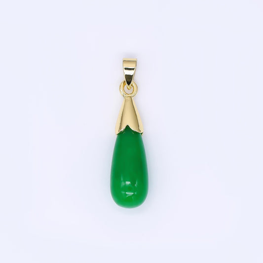 24K Gold Filled 27mm Natural Gemstone Jade Charm Classic Teardrop Pendant | AA-1593