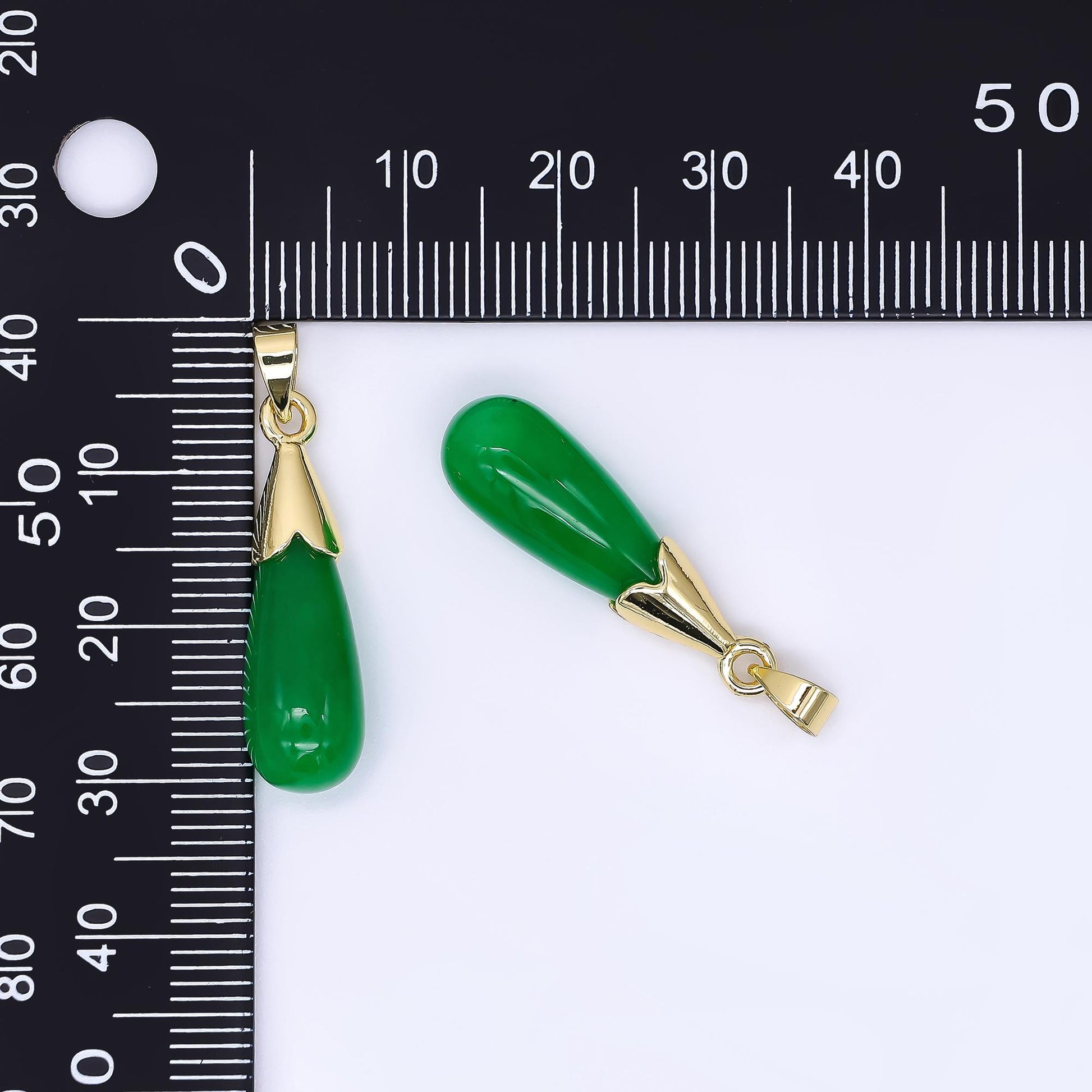 24K Gold Filled 27mm Natural Gemstone Jade Charm Classic Teardrop Pendant | AA-1593