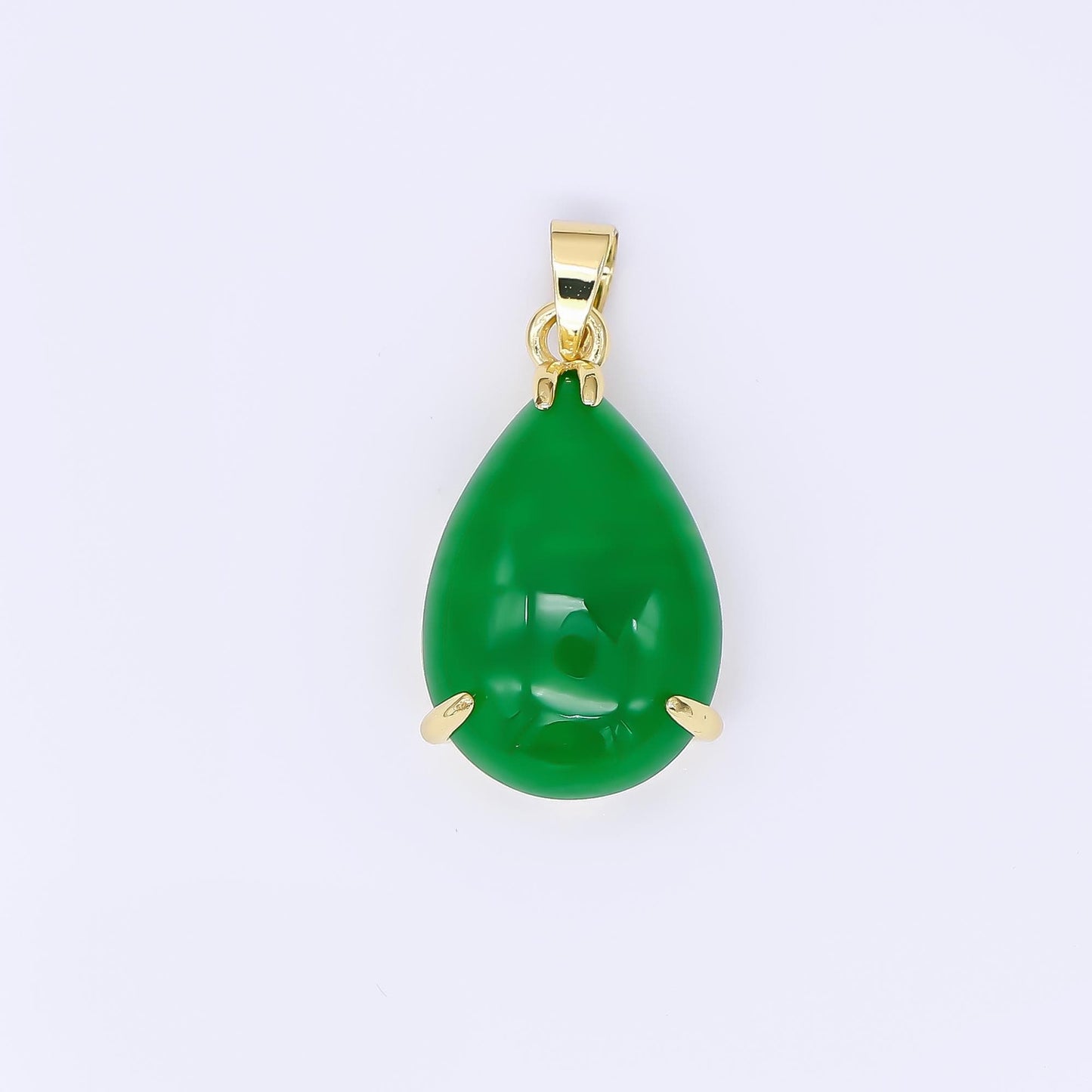 24K Gold Filled 21mm Natural Gemstone Jade Charm Dainty Tear Raindrop Pendant | AA-1592