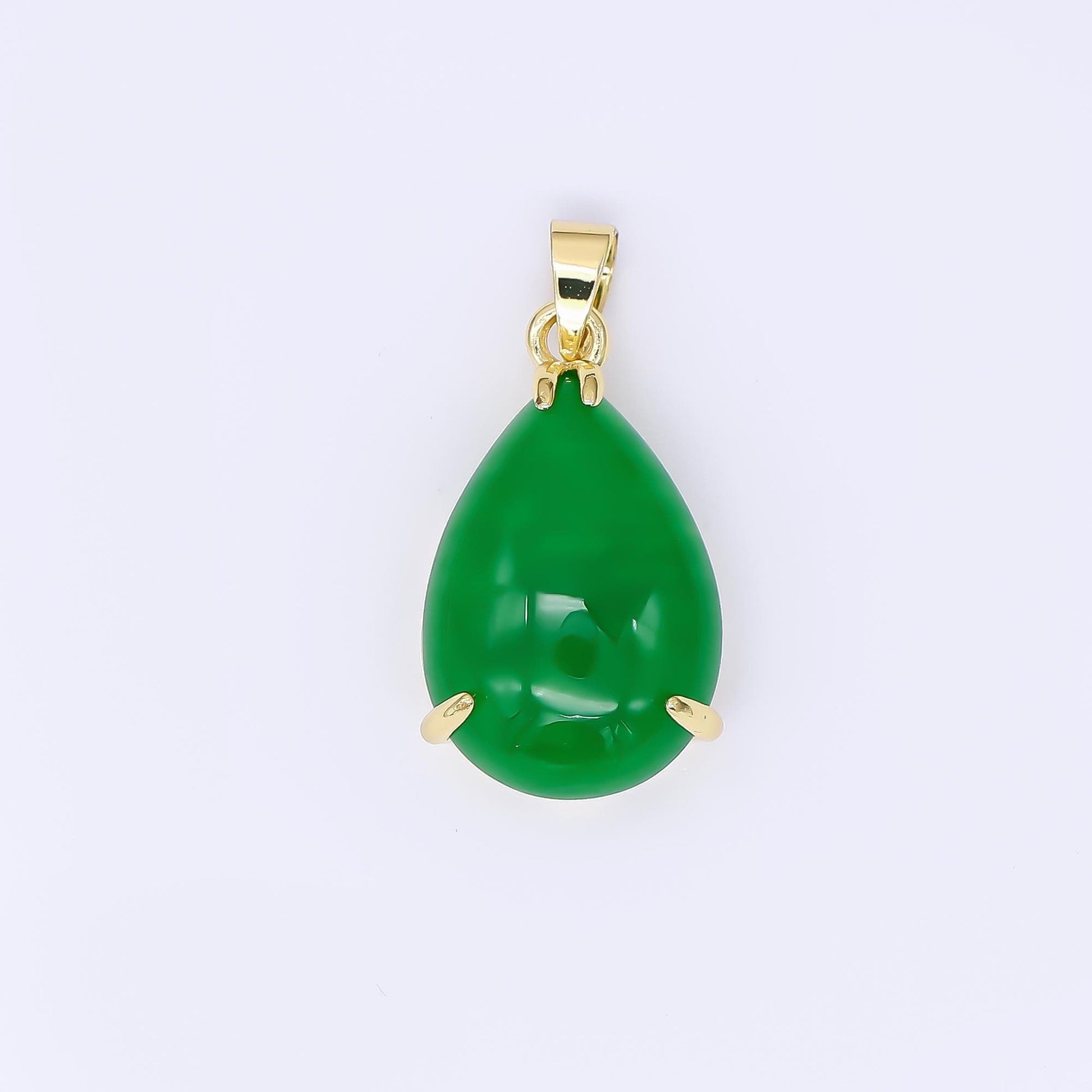 24K Gold Filled 21mm Natural Gemstone Jade Charm Dainty Tear Raindrop Pendant | AA-1592