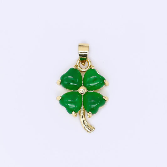 24K Gold Filled 20mm Natural Gemstone Jade Four-Leaf Lucky Clover Charm Pendant | AA-1594