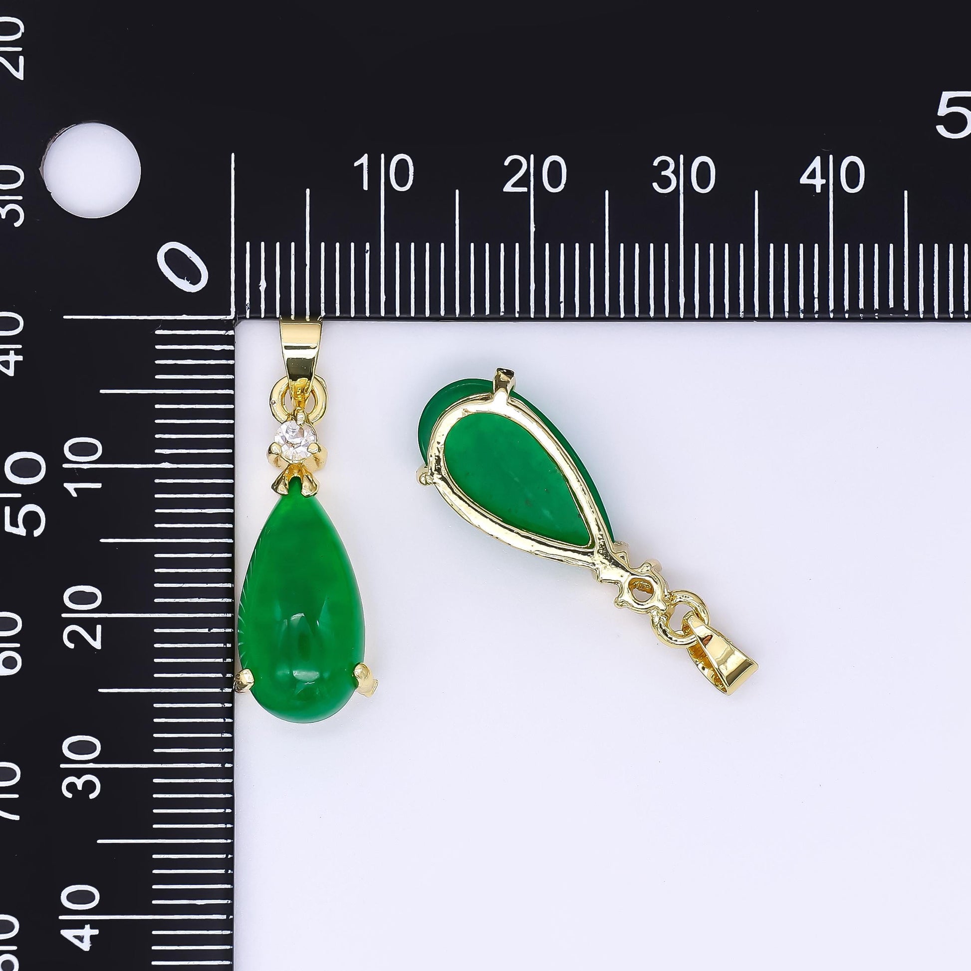 24K Gold Filled 24mm Micro Paved CZ Natural Gemstone Jade Charm Teardrop Pendant | AA-1591