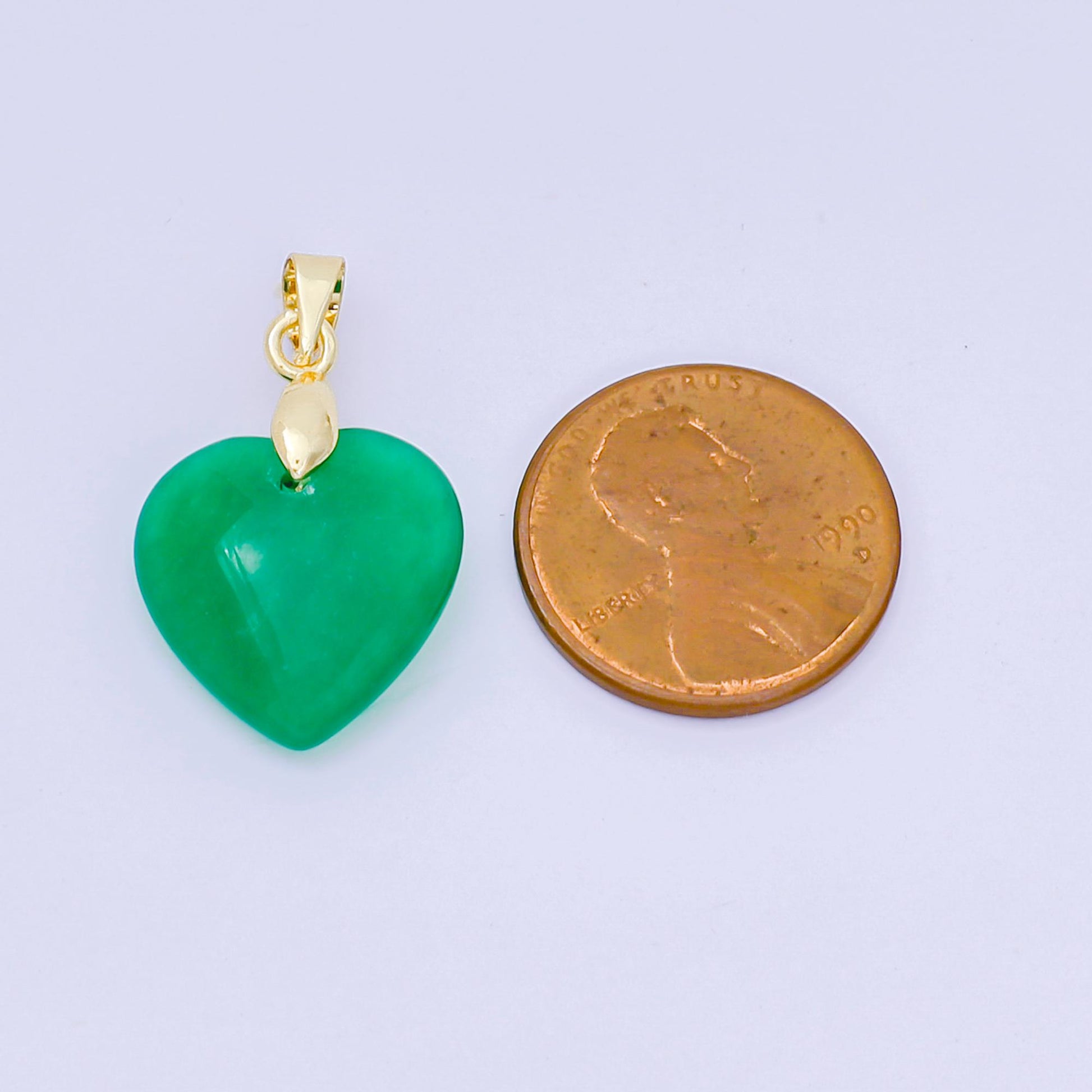 24K Gold Filled 23mm Natural Gemstone Jade Charm Heart Pendant | AA-1595