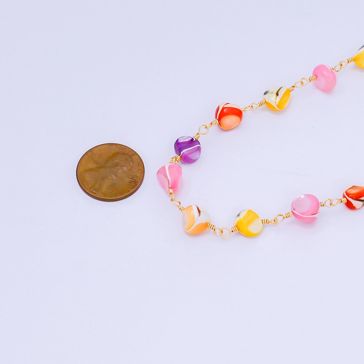 24K Gold Filled 2.9mm Colorful Pebbles Coffee Bean-Shaped Beaded Chain by Yard | ROLL-1671