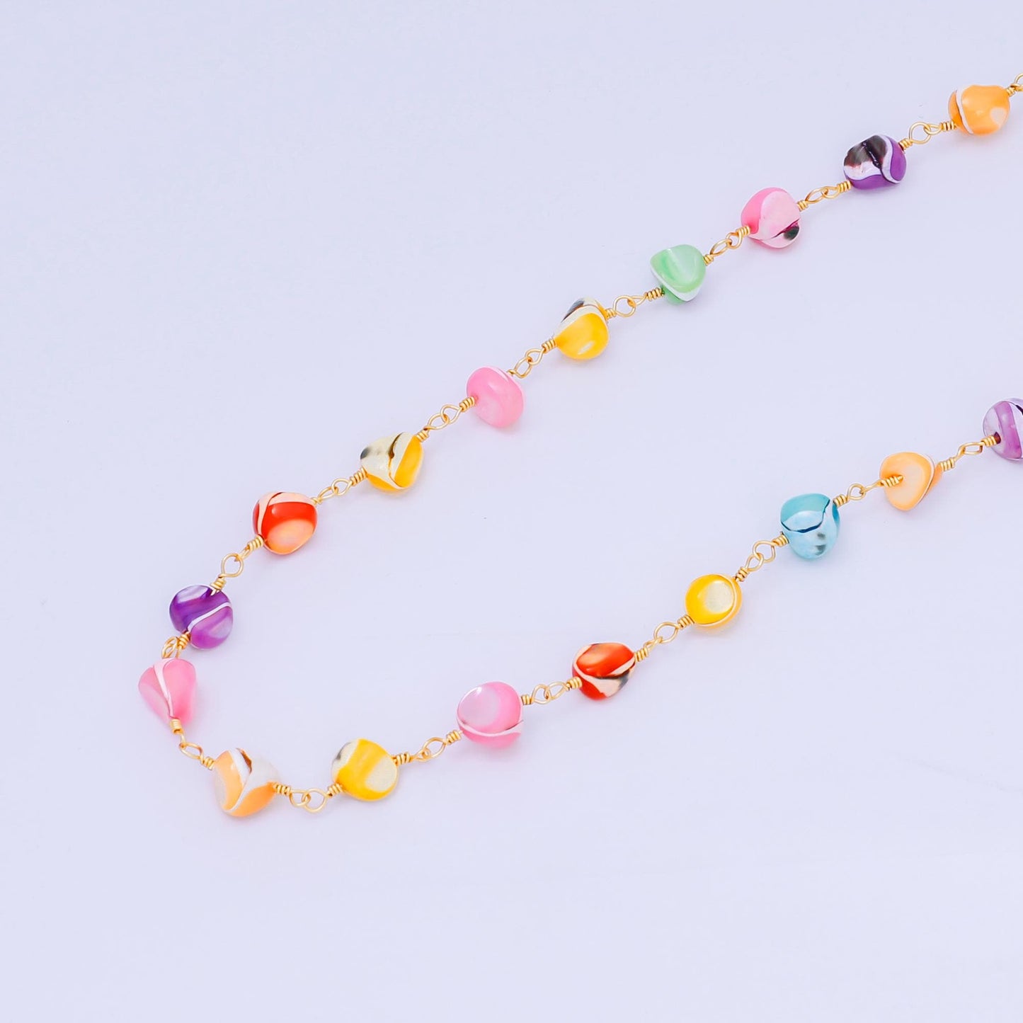 24K Gold Filled 2.9mm Colorful Pebbles Coffee Bean-Shaped Beaded Chain by Yard | ROLL-1671