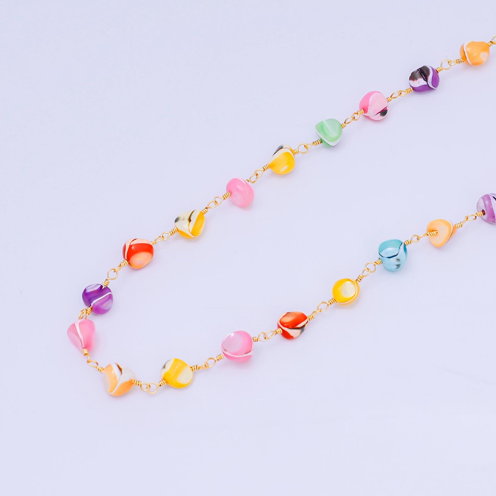 24K Gold Filled 2.9mm Colorful Pebbles Coffee Bean-Shaped Beaded Chain by Yard | ROLL-1671