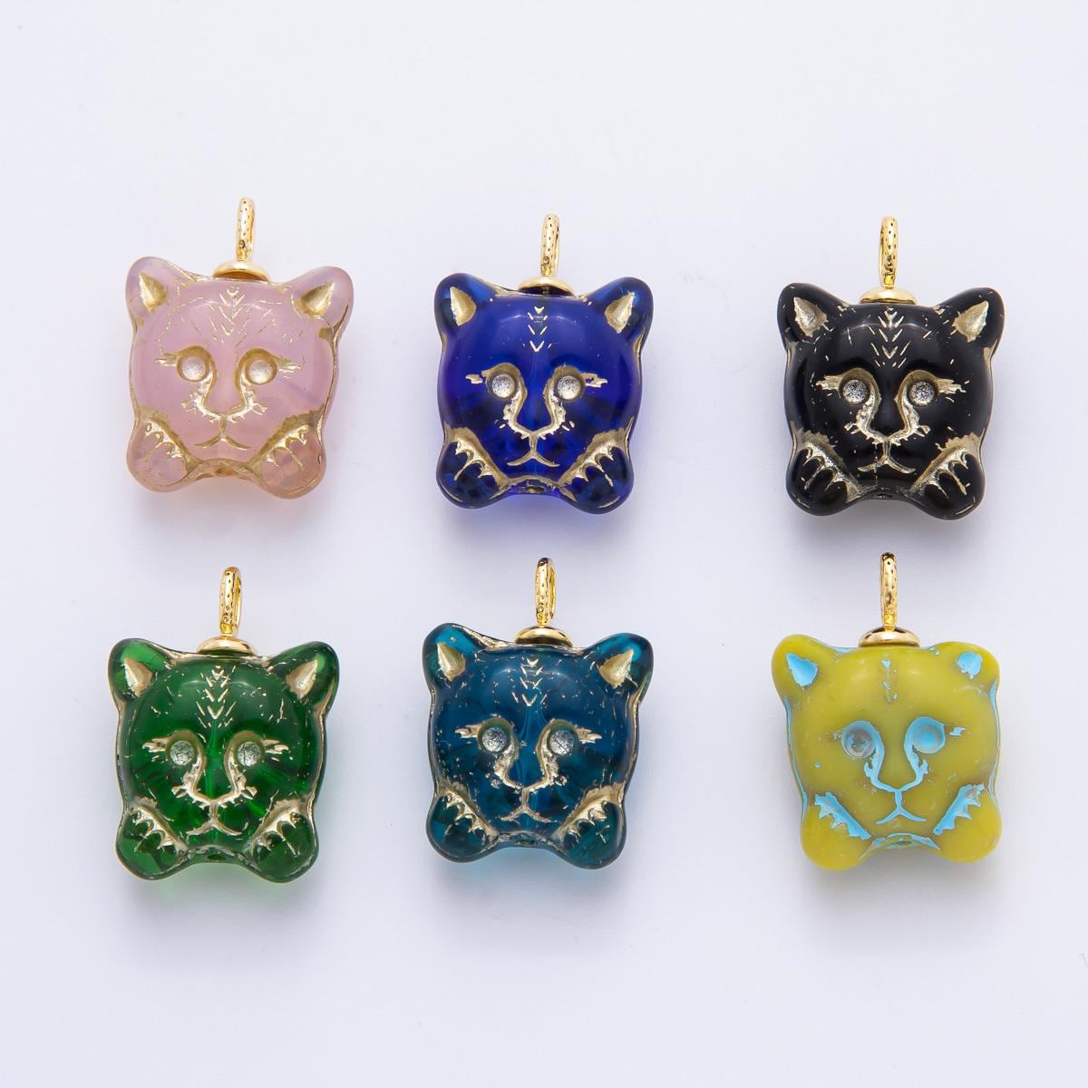 Dainty Colorful Cat Charm Animal pendant miniature gold Kitten charm for halloween necklace jewelry supply N-235