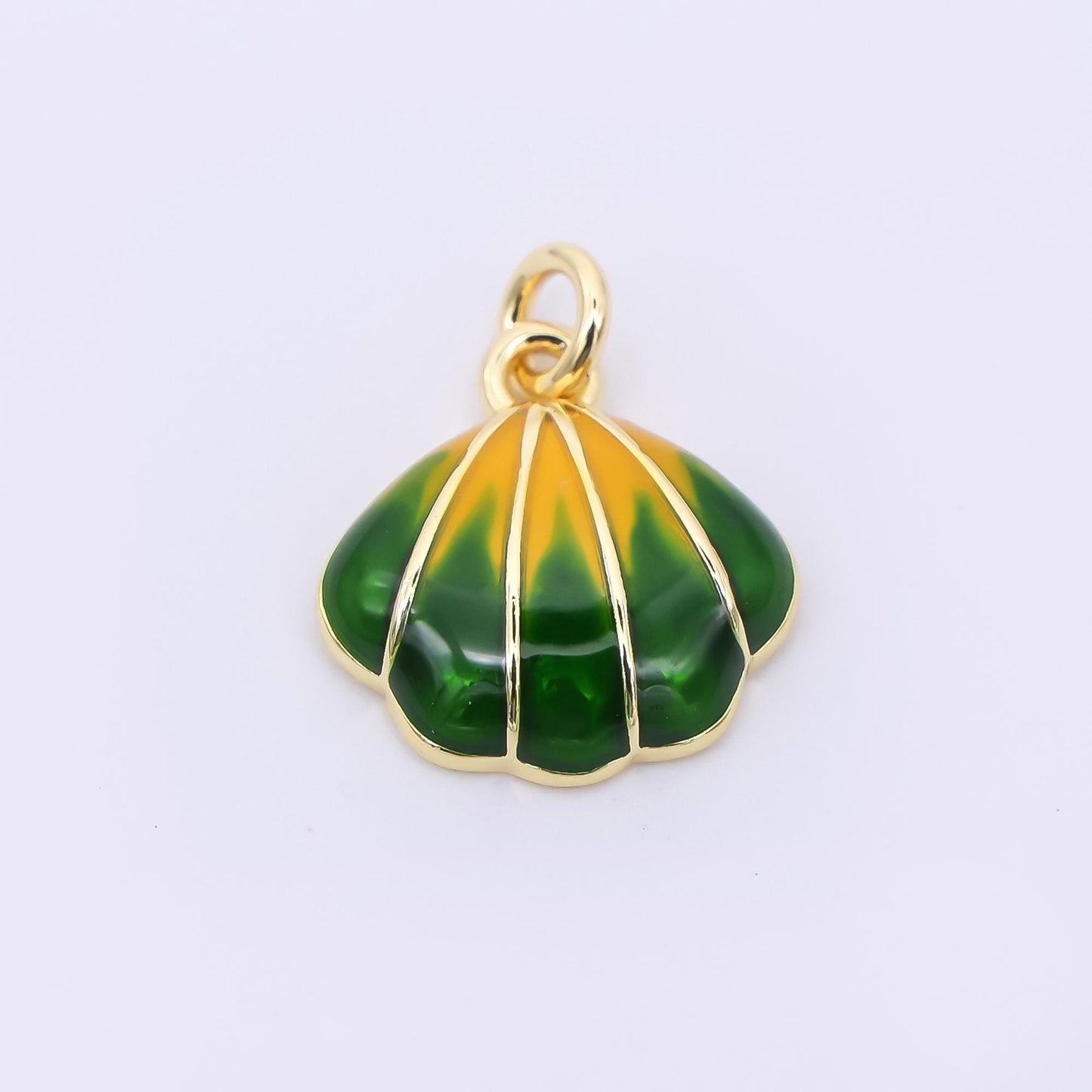 24k gold fill Enamel Clam shaped pendant Beach Charm Green Blue Teal Stripes Pendant af-545