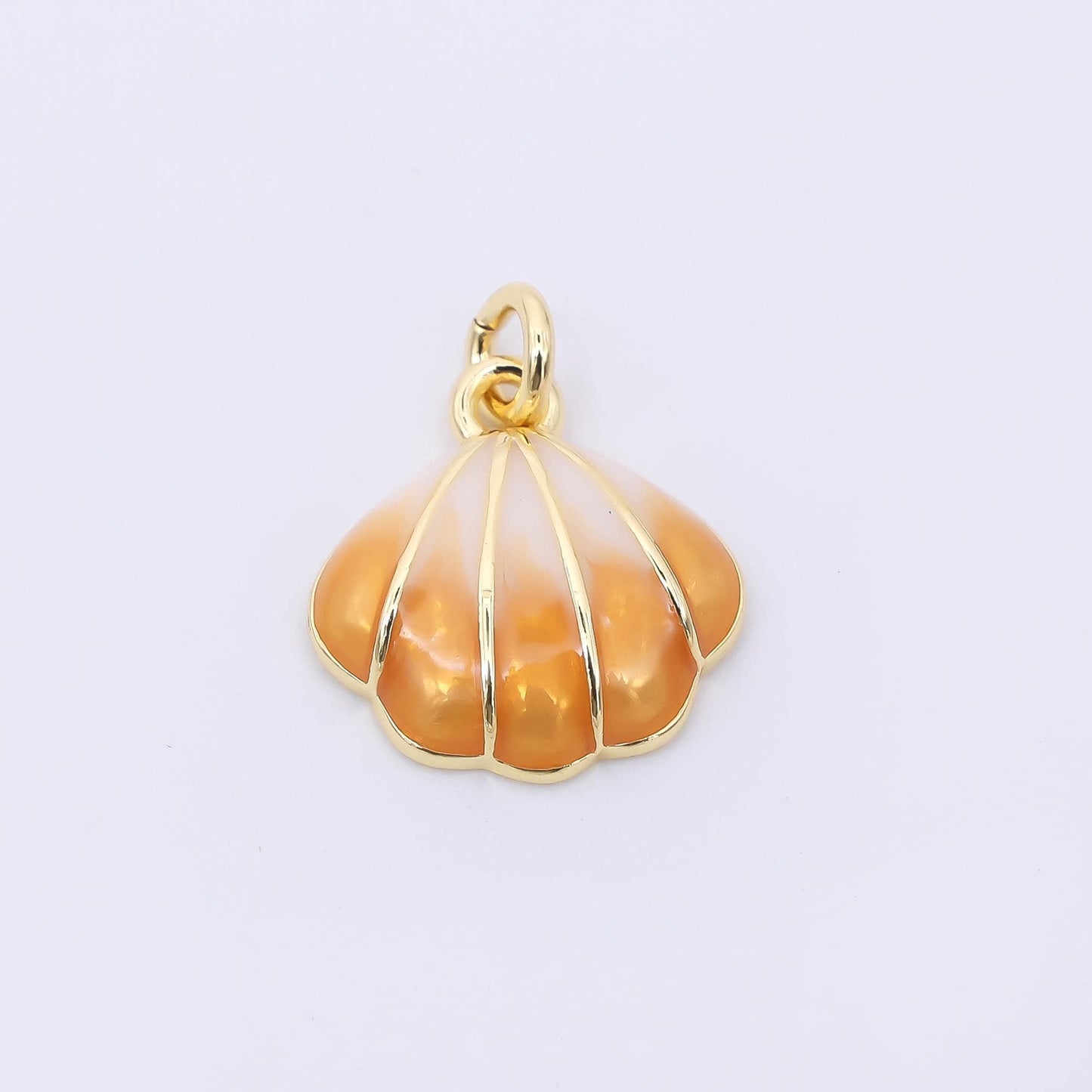 24k gold fill Enamel Clam shaped pendant Beach Charm Green Blue Teal Stripes Pendant af-545
