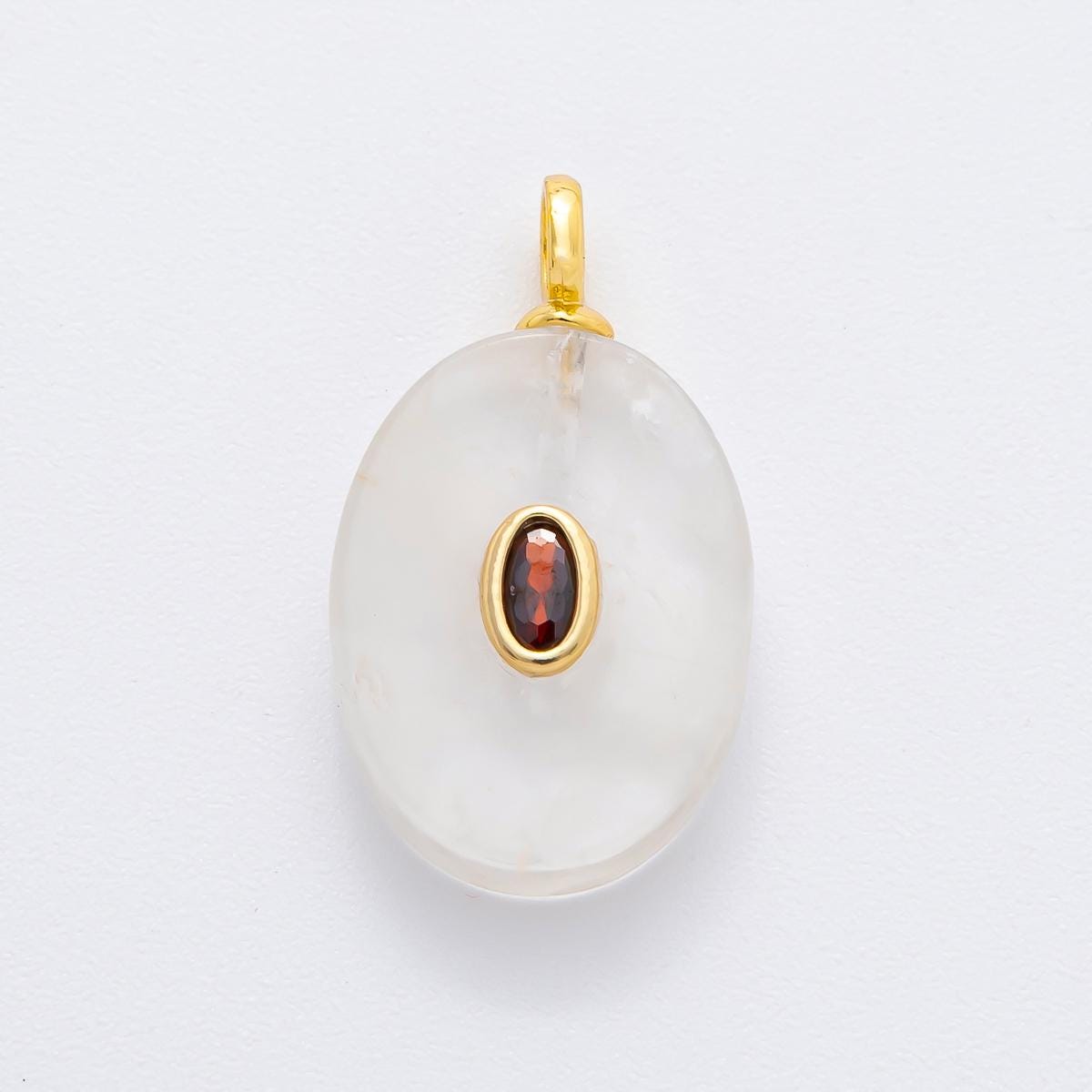 18K Gold Filled Natural Stone Pendant Oval Gemstone Charm Bracelet Necklace for DIY Jewelry Making Supply Birthstone Jewelry N-720