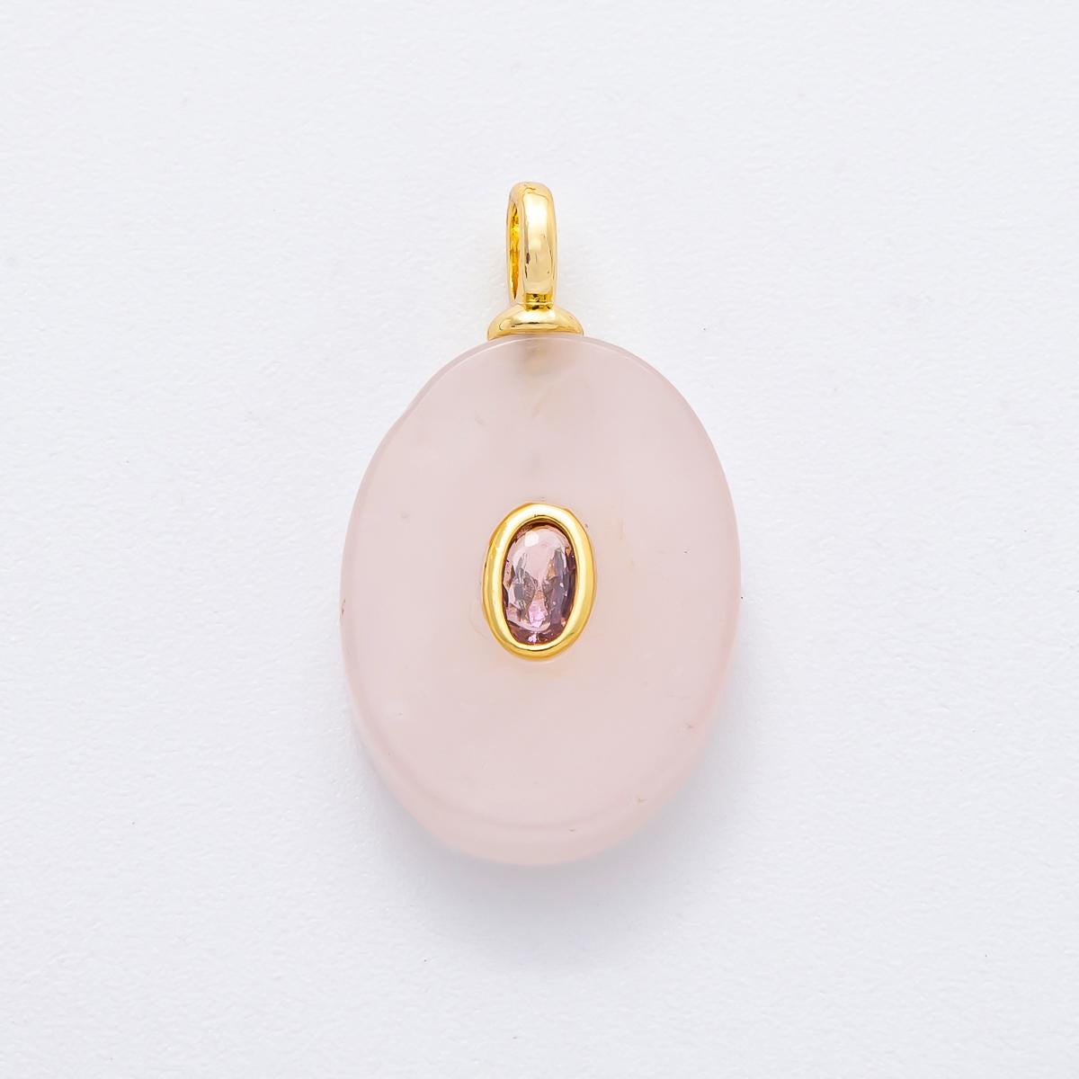 18K Gold Filled Natural Stone Pendant Oval Gemstone Charm Bracelet Necklace for DIY Jewelry Making Supply Birthstone Jewelry N-720