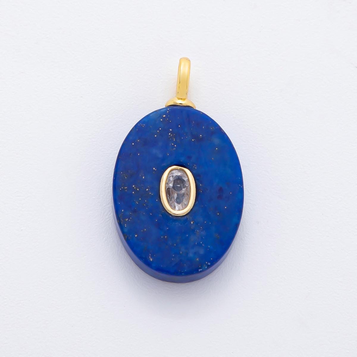 18K Gold Filled Natural Stone Pendant Oval Gemstone Charm Bracelet Necklace for DIY Jewelry Making Supply Birthstone Jewelry N-720