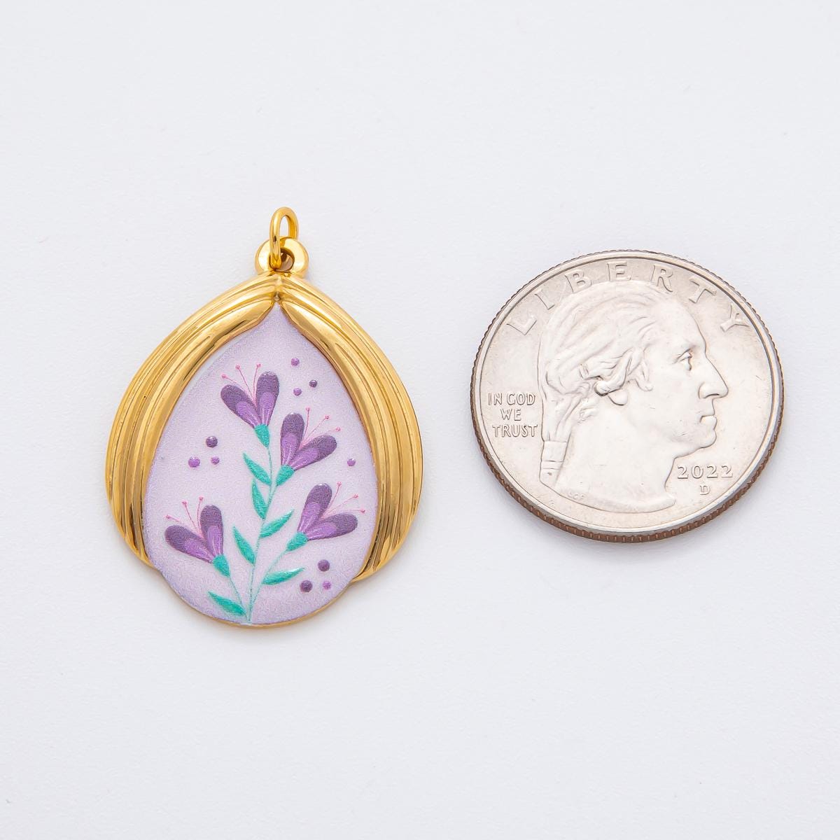 PVD Gold Stainless Steel Painted Lavender Flower Mediterranean Enamel Romantic Floral charm | J-797