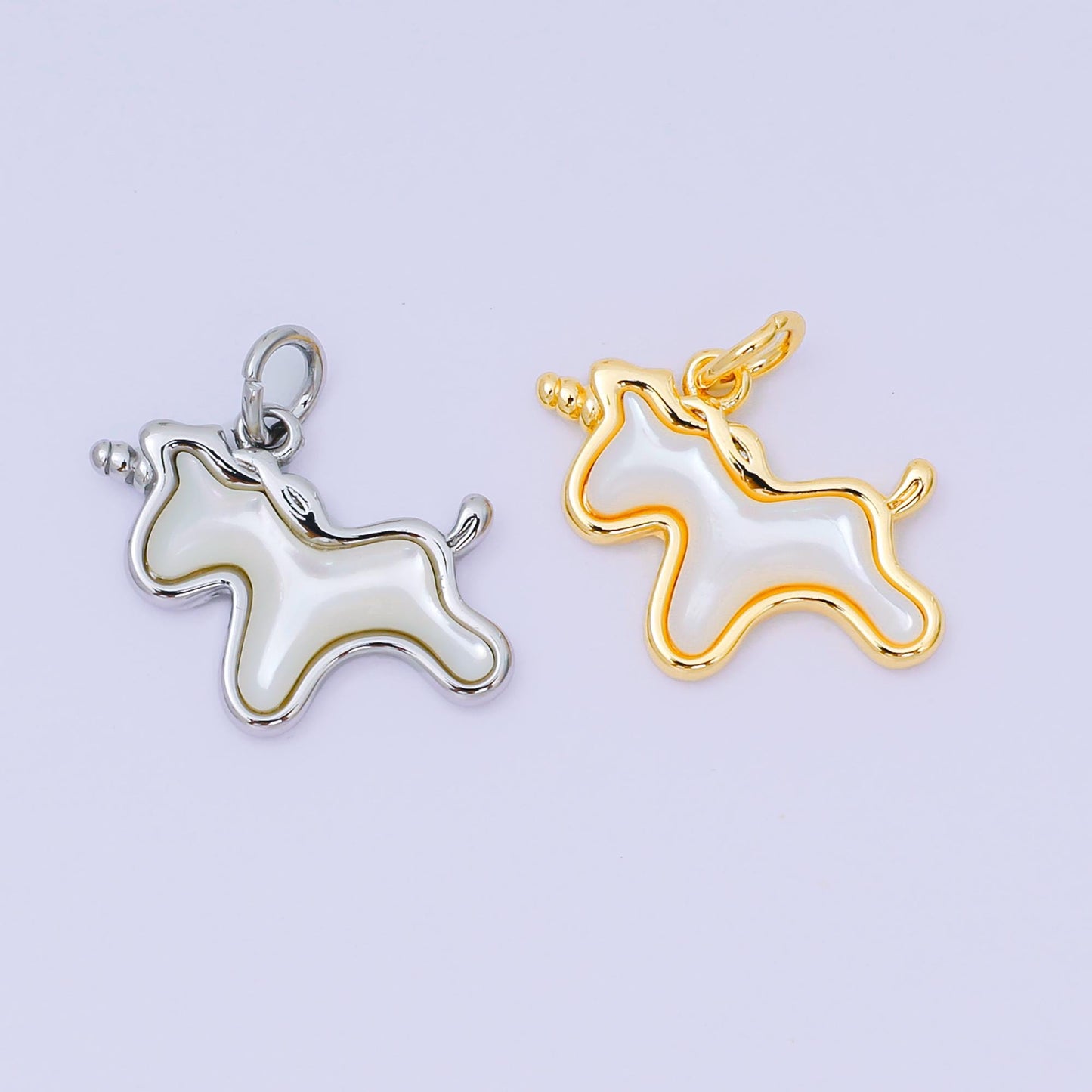 24K Gold Filled 14mm Shell Pearl Tiny Pony Unicorn Charm in Gold & Silver | AH-594