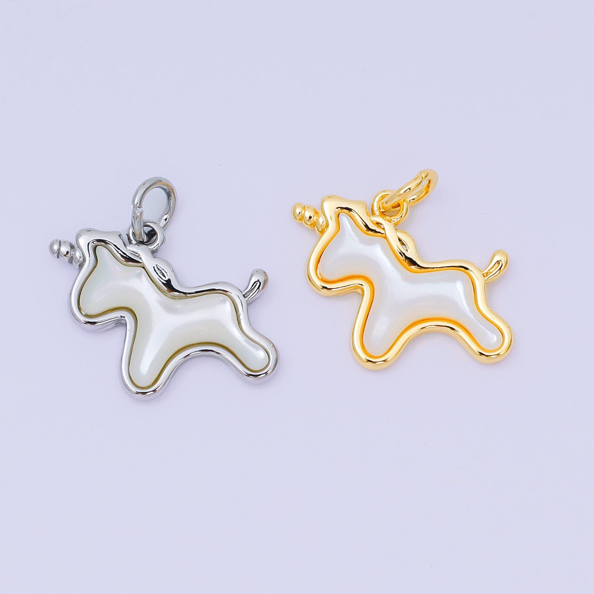 24K Gold Filled 14mm Shell Pearl Tiny Pony Unicorn Charm in Gold & Silver | AH-594
