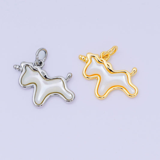 24K Gold Filled 14mm Shell Pearl Tiny Pony Unicorn Charm in Gold & Silver | AH-594