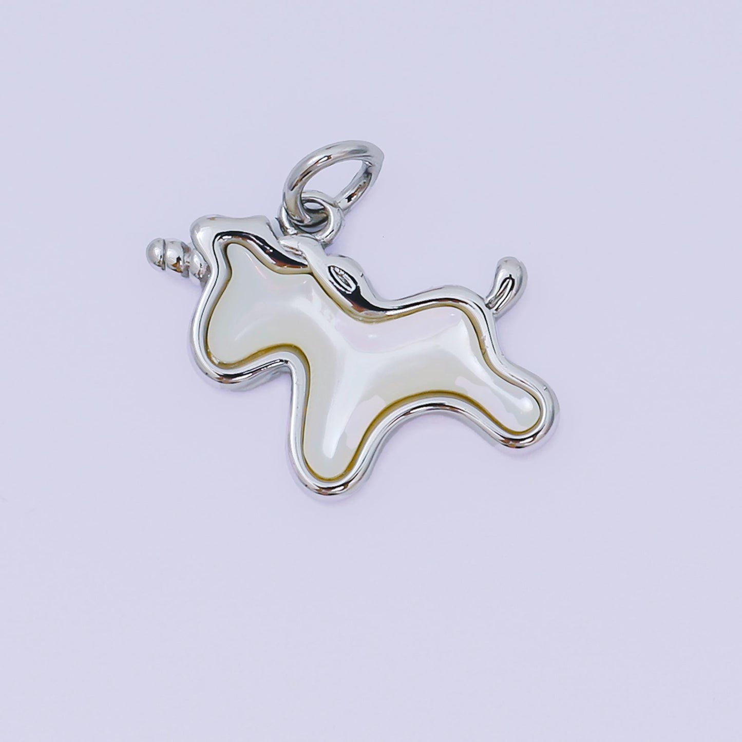 24K Gold Filled 14mm Shell Pearl Tiny Pony Unicorn Charm in Gold & Silver | AH-594
