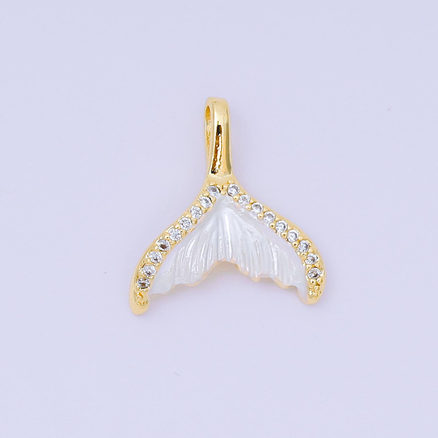 24K Gold Filled 16mm Micro Paved CZ Shell Pearl Mermaid Tail Fish Pendant in Gold & Silver | AA-1575