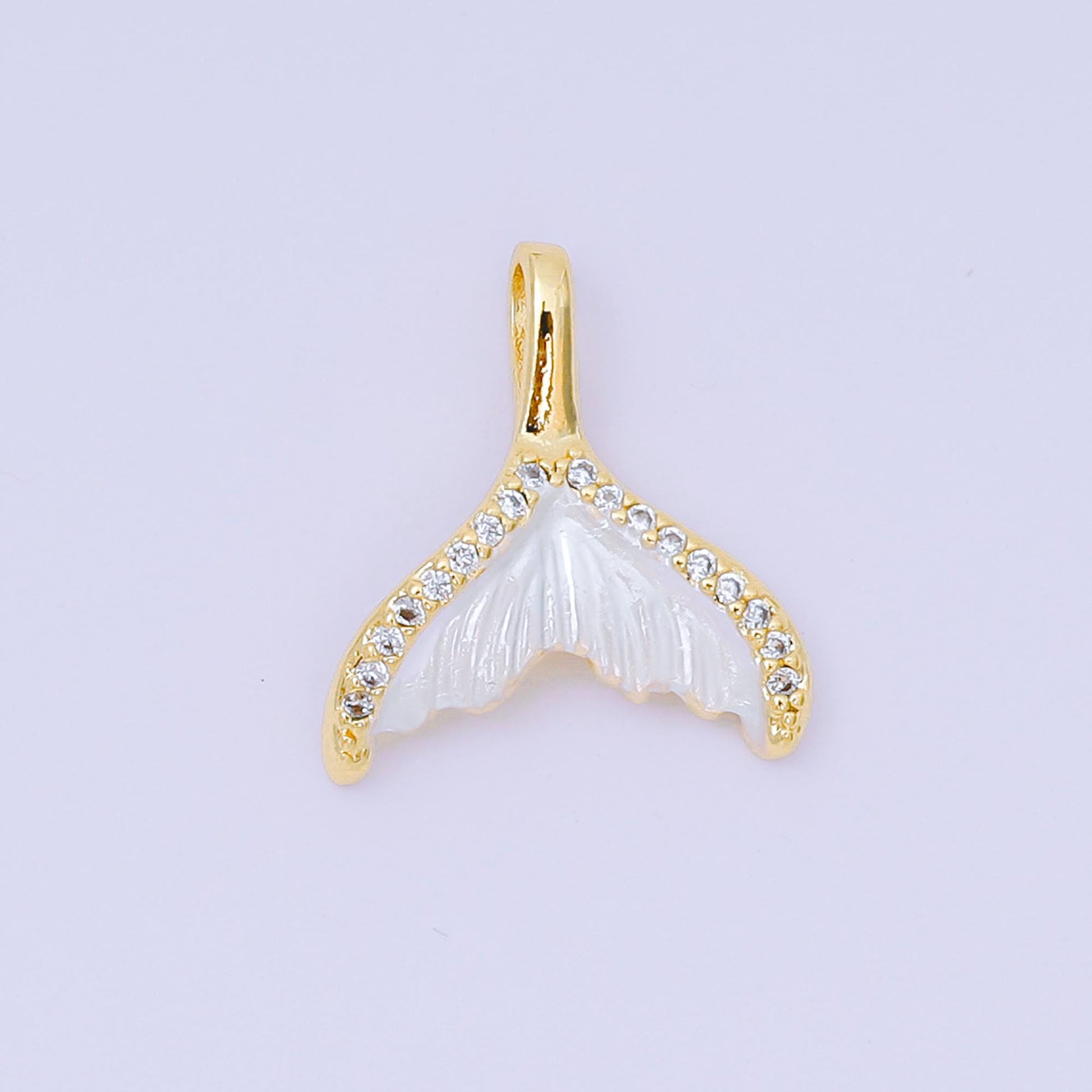 24K Gold Filled 16mm Micro Paved CZ Shell Pearl Mermaid Tail Fish Pendant in Gold & Silver | AA-1575