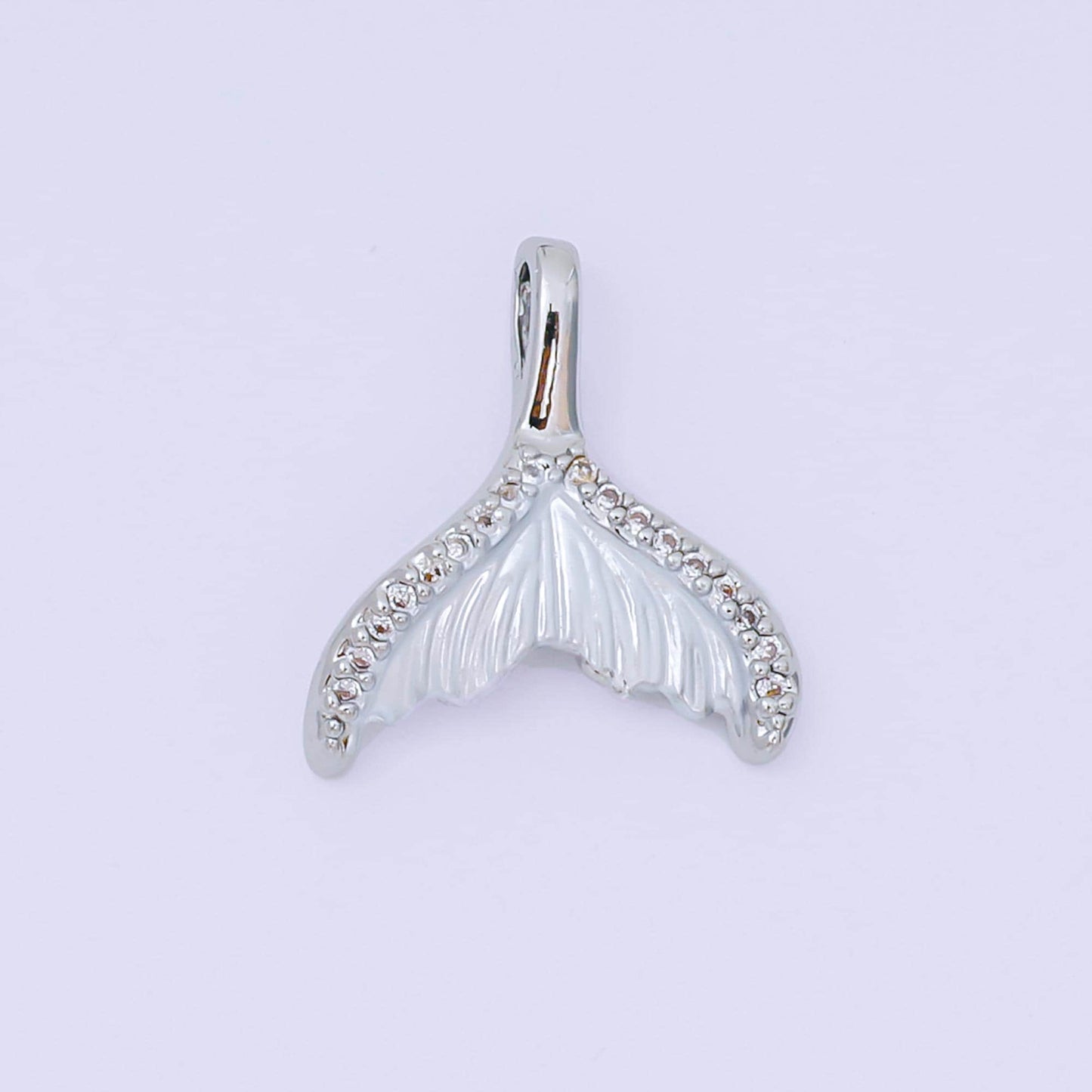 24K Gold Filled 16mm Micro Paved CZ Shell Pearl Mermaid Tail Fish Pendant in Gold & Silver | AA-1575