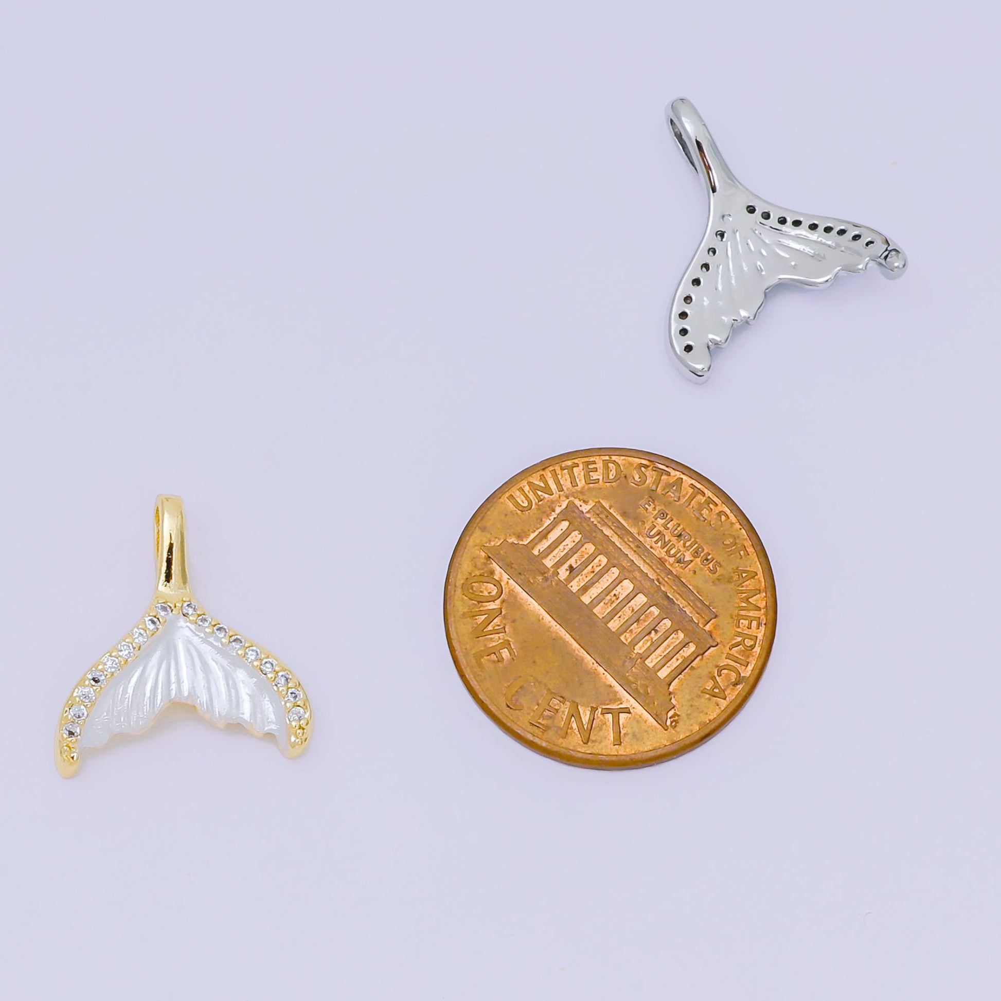 24K Gold Filled 16mm Micro Paved CZ Shell Pearl Mermaid Tail Fish Pendant in Gold & Silver | AA-1575
