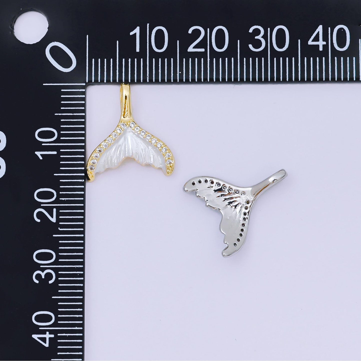24K Gold Filled 16mm Micro Paved CZ Shell Pearl Mermaid Tail Fish Pendant in Gold & Silver | AA-1575