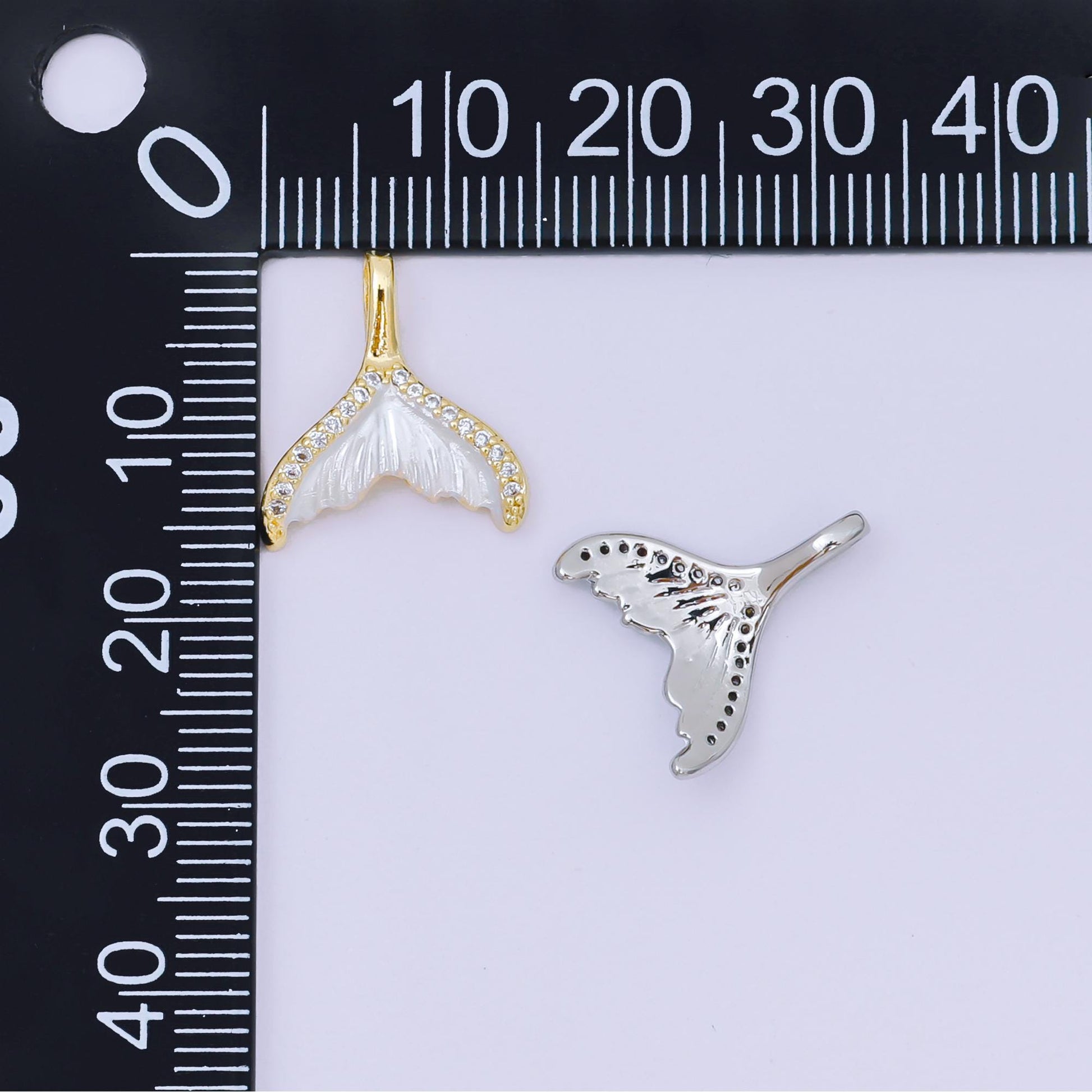 24K Gold Filled 16mm Micro Paved CZ Shell Pearl Mermaid Tail Fish Pendant in Gold & Silver | AA-1575