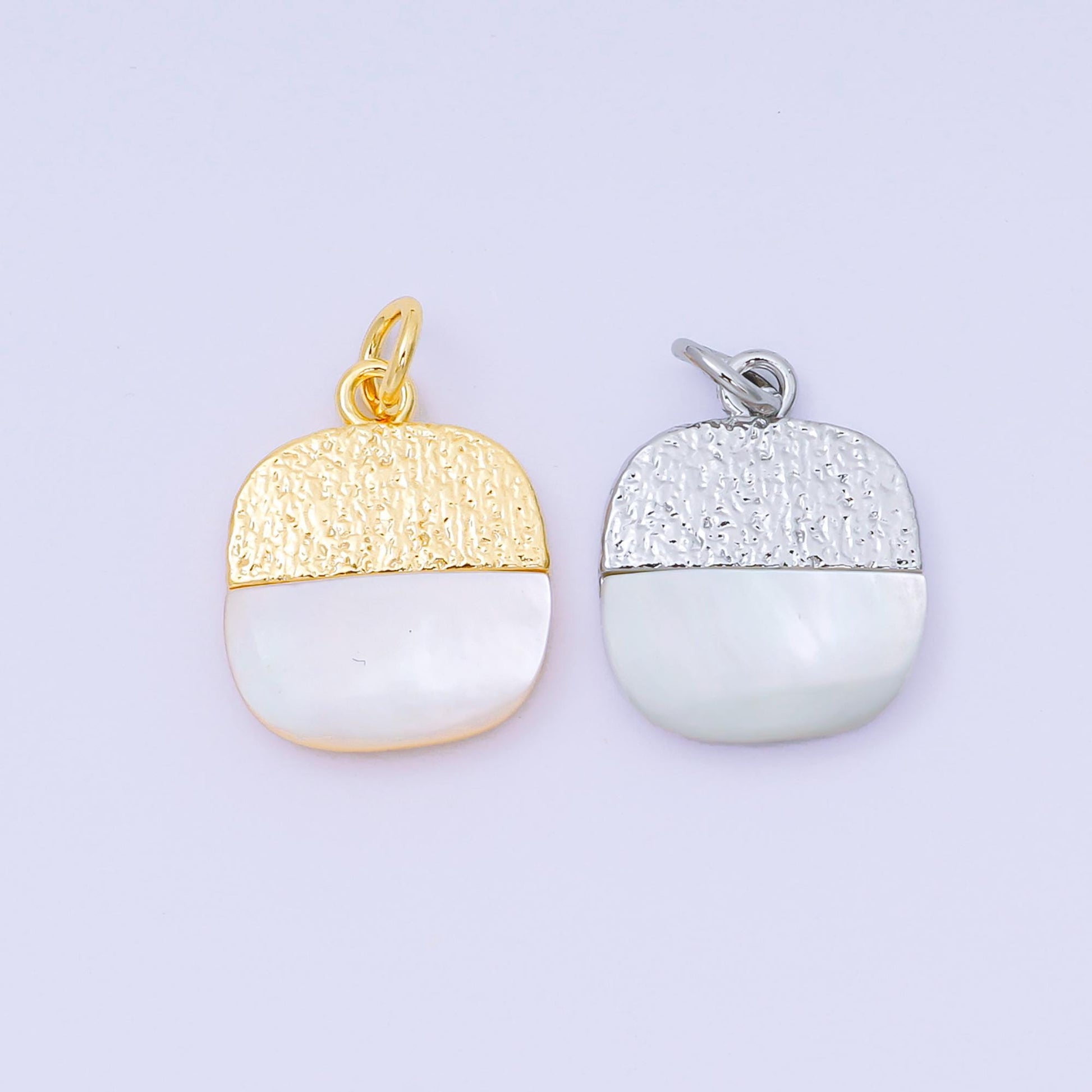24K Gold Filled 16mm Shell Pearl Two-Toned Half Square Charm in Gold & Silver | AH-593