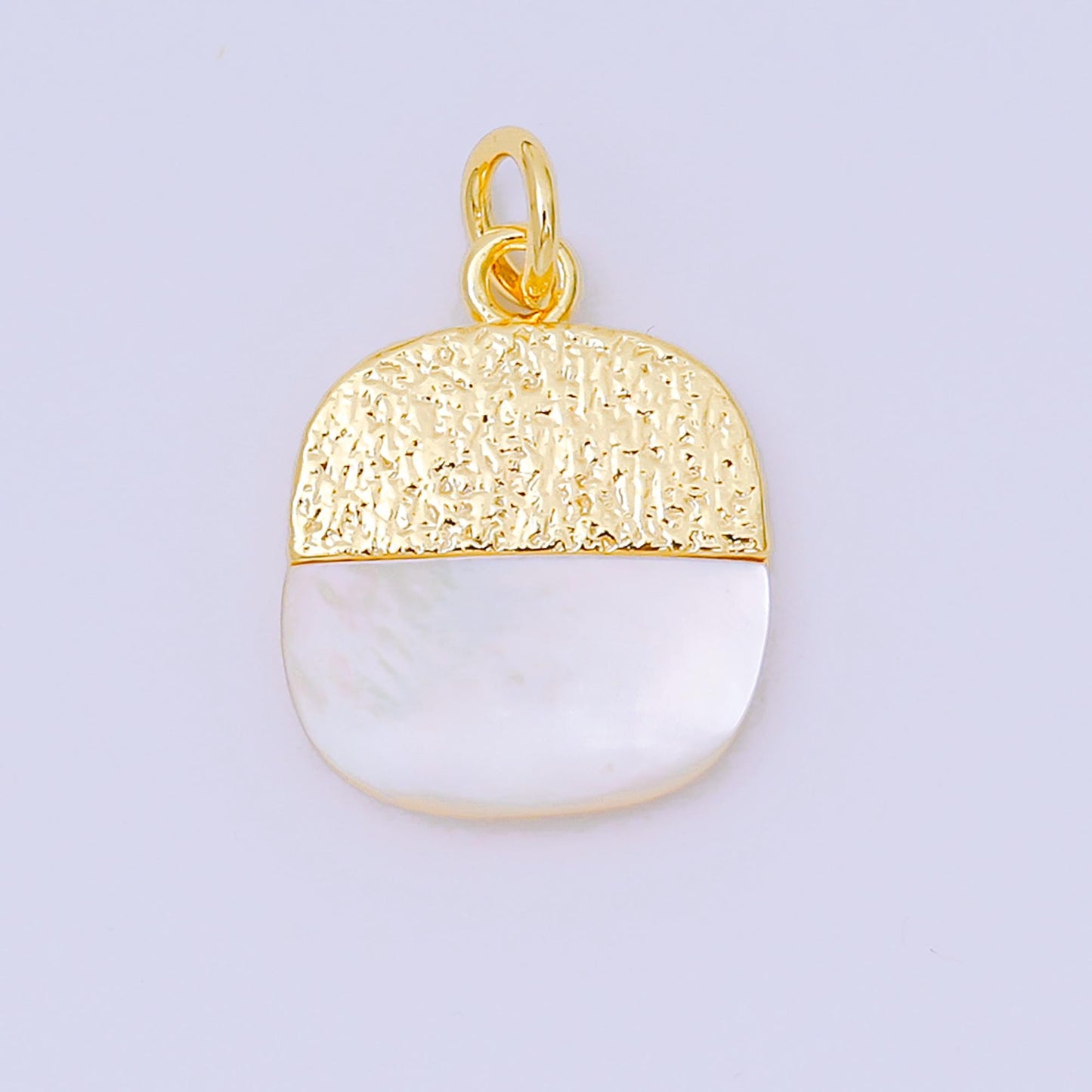 24K Gold Filled 16mm Shell Pearl Two-Toned Half Square Charm in Gold & Silver | AH-593