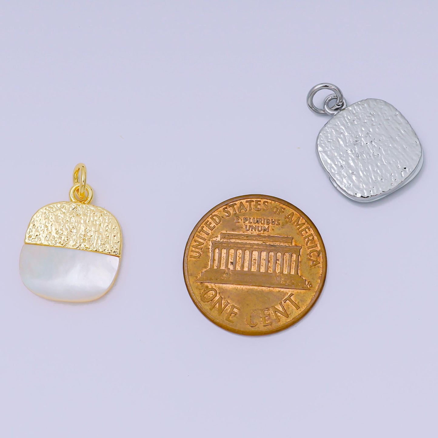 24K Gold Filled 16mm Shell Pearl Two-Toned Half Square Charm in Gold & Silver | AH-593