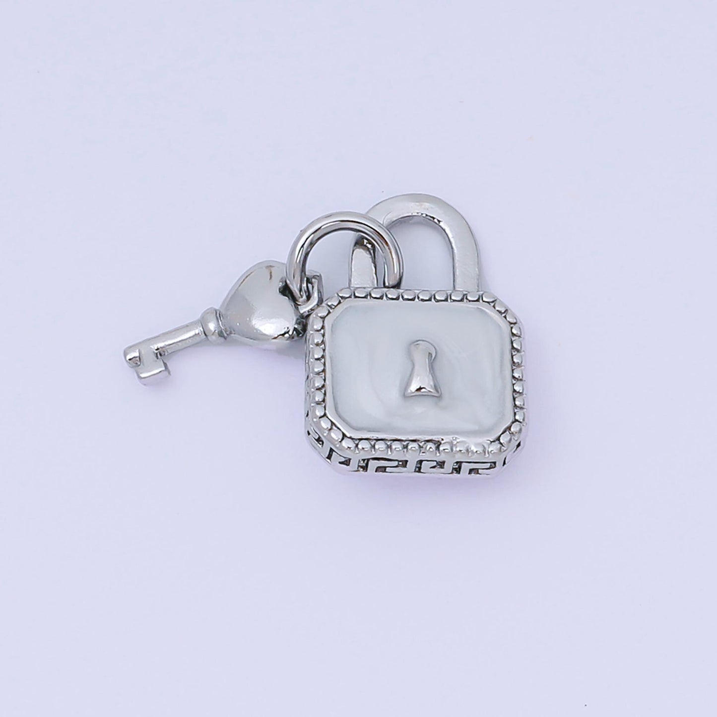 24K Gold Filled 16mm Mother of Pearl Unlock the Padlock, Heart of Key Charm in Gold & Silver | AH-592