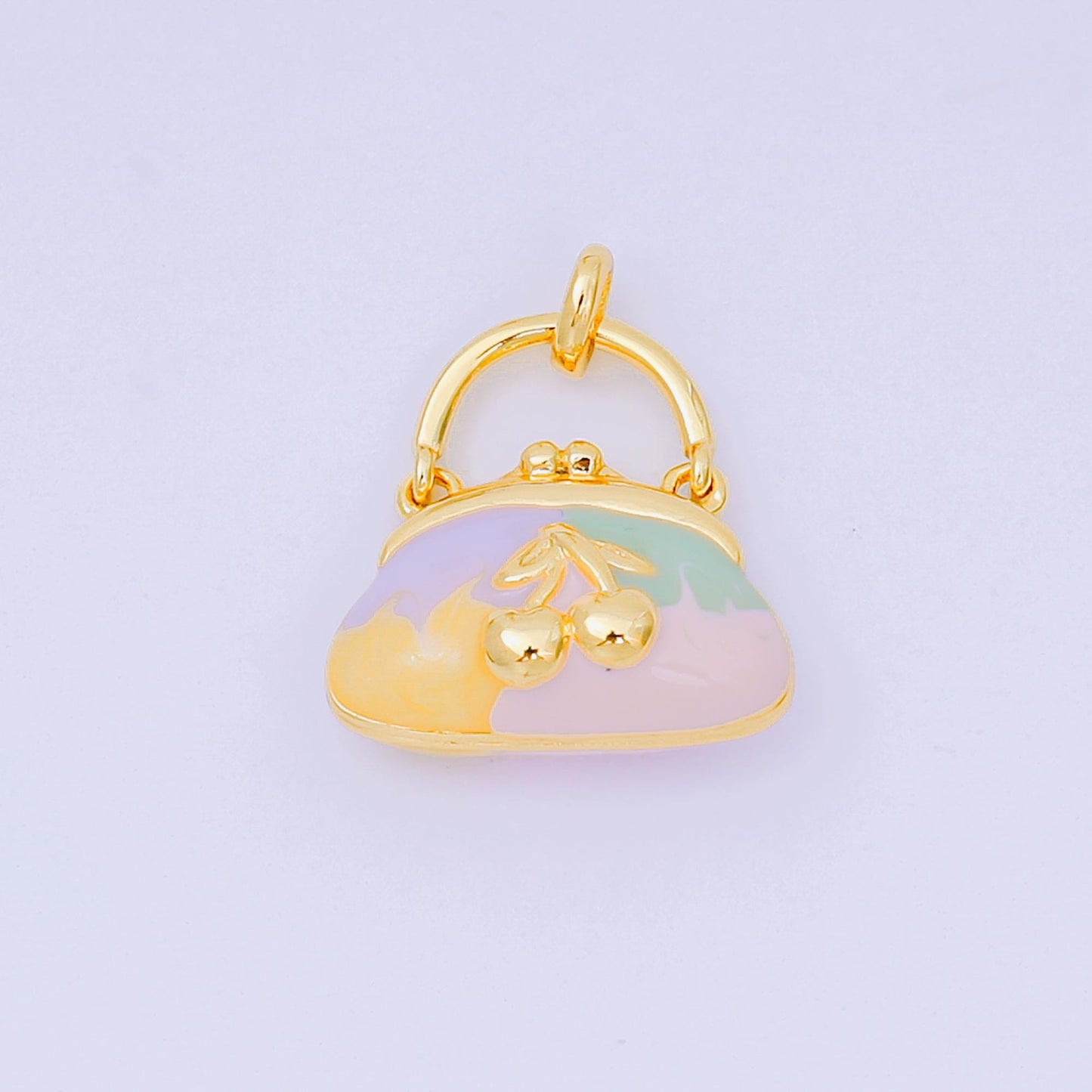 24K Gold Filled 10mm Enamel Art Cherry Fruit Mini Handbag Purse Pendant in Gold & Silver | AA-1573