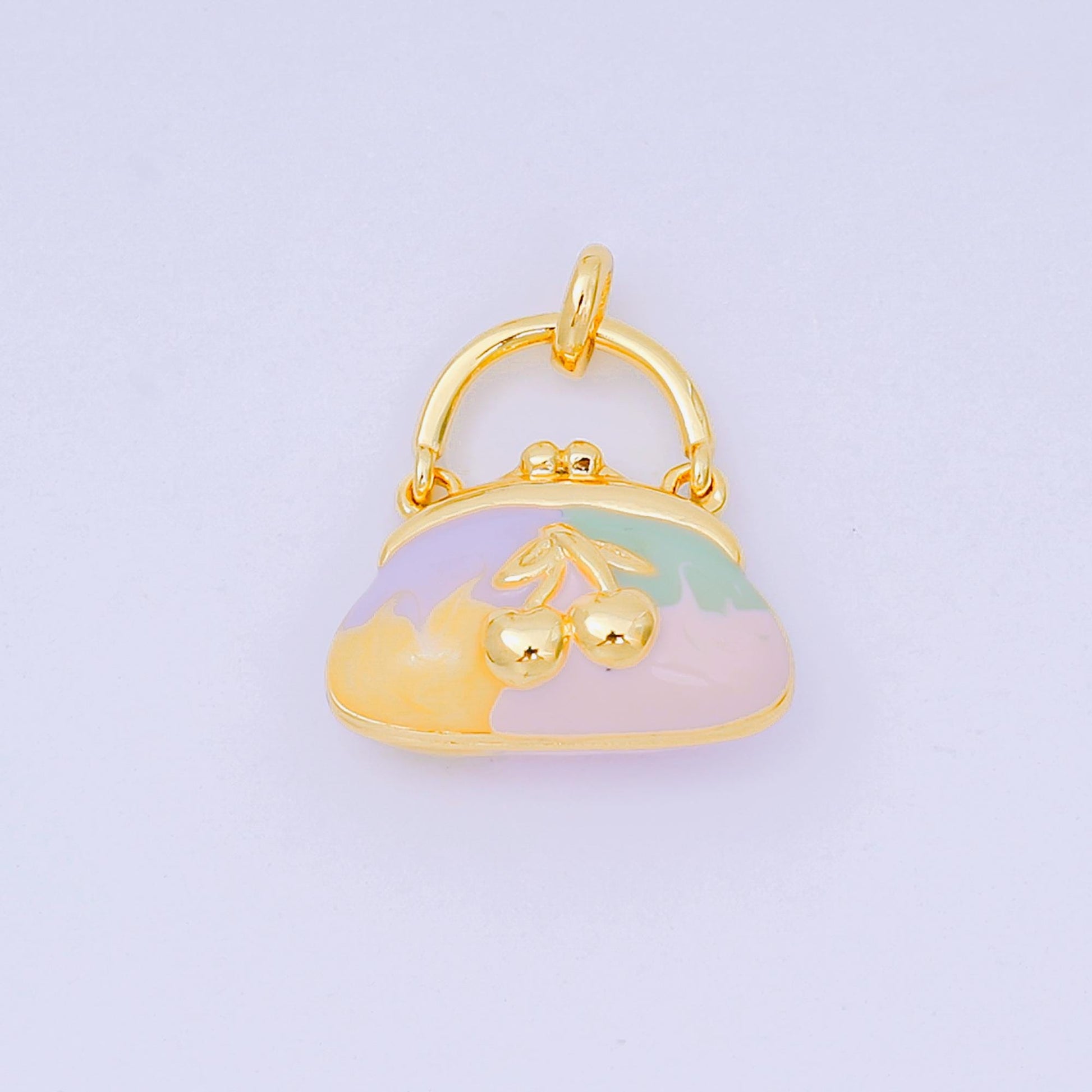 24K Gold Filled 10mm Enamel Art Cherry Fruit Mini Handbag Purse Pendant in Gold & Silver | AA-1573
