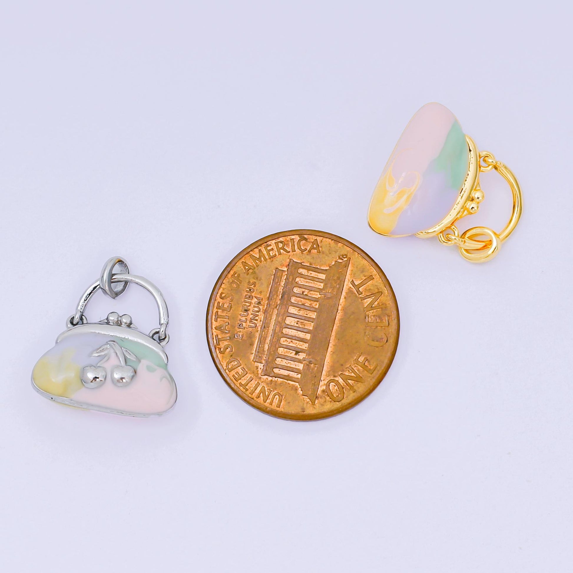 24K Gold Filled 10mm Enamel Art Cherry Fruit Mini Handbag Purse Pendant in Gold & Silver | AA-1573